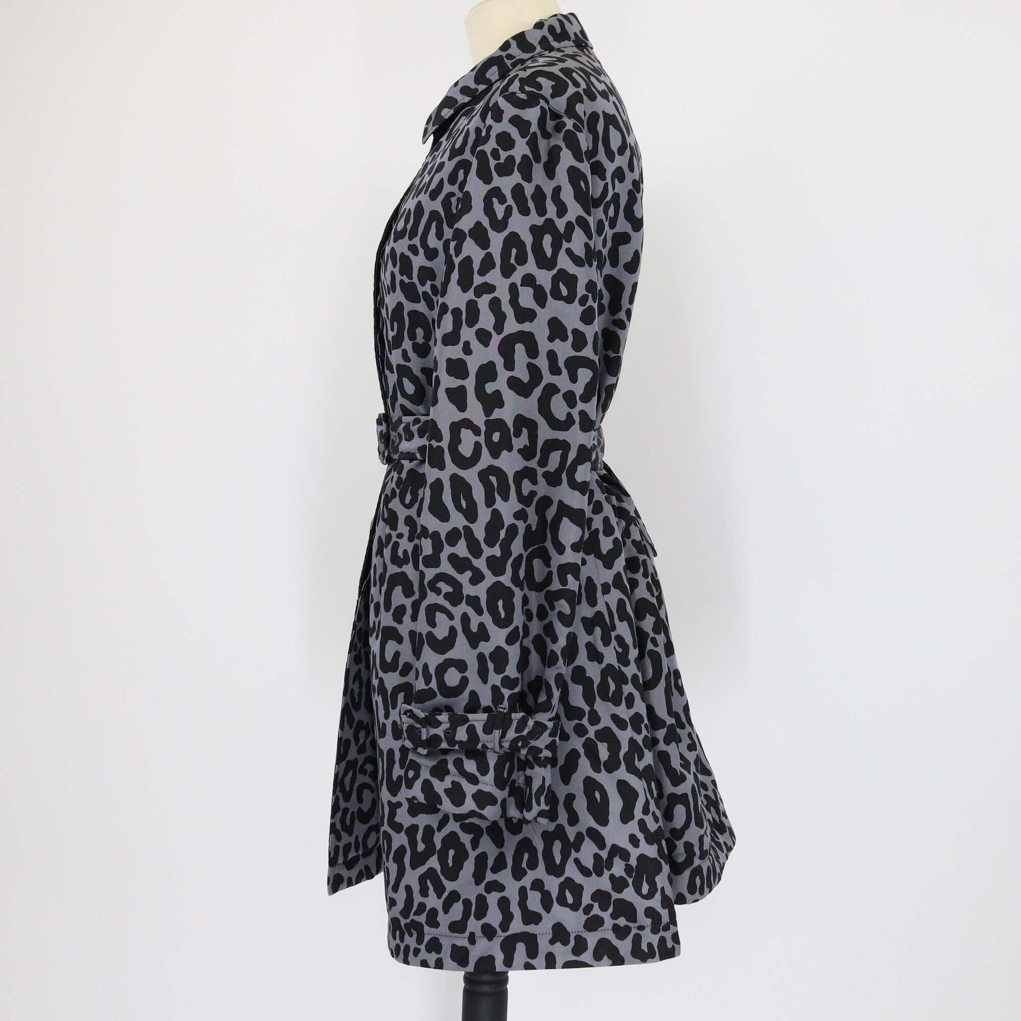Prada Grey/Black Leopard Print Puffer Belted Trench Coat Womens Prada