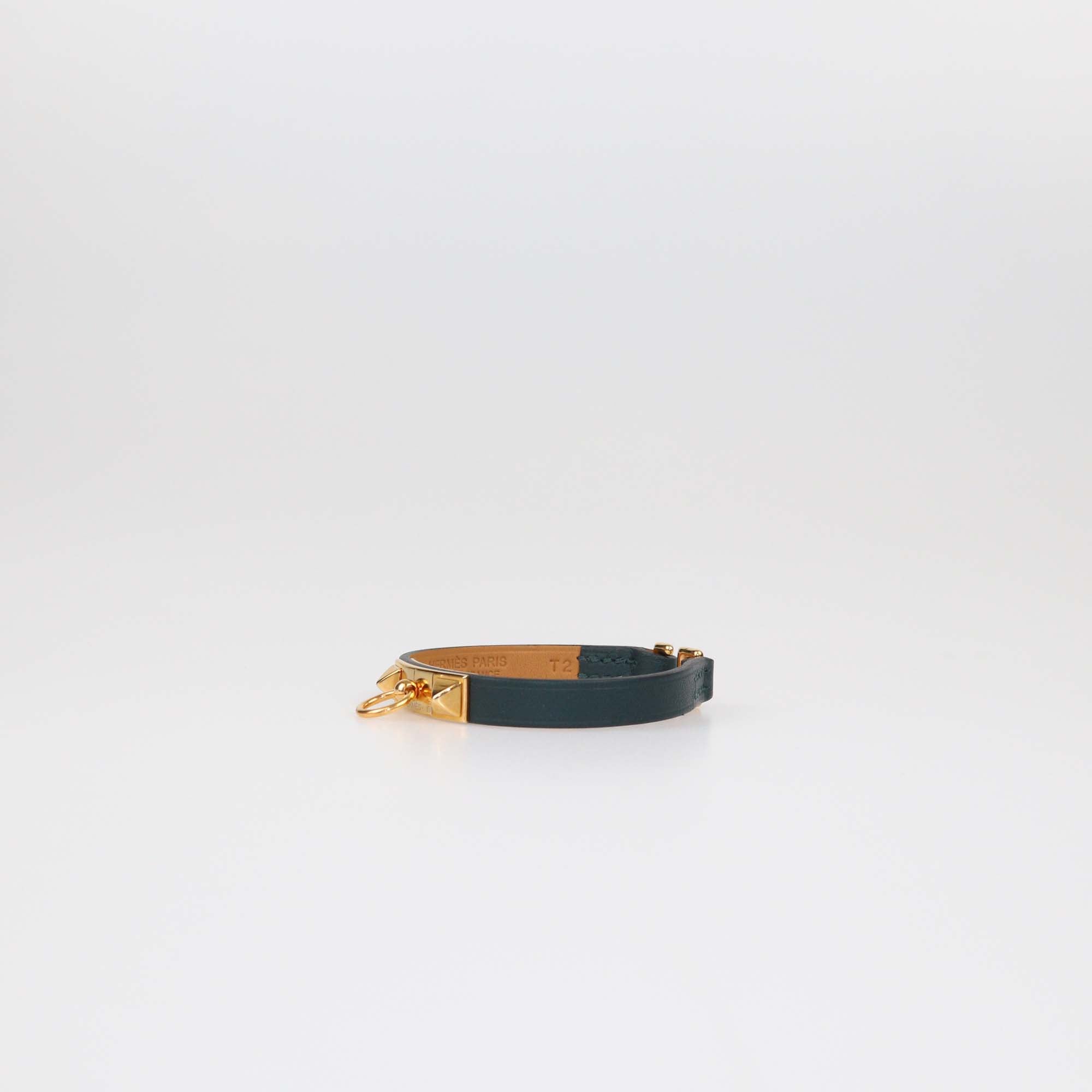 Hermes Vert Bosphore Swift Leather Rose Gold Mini Rivale Bracelet T2
