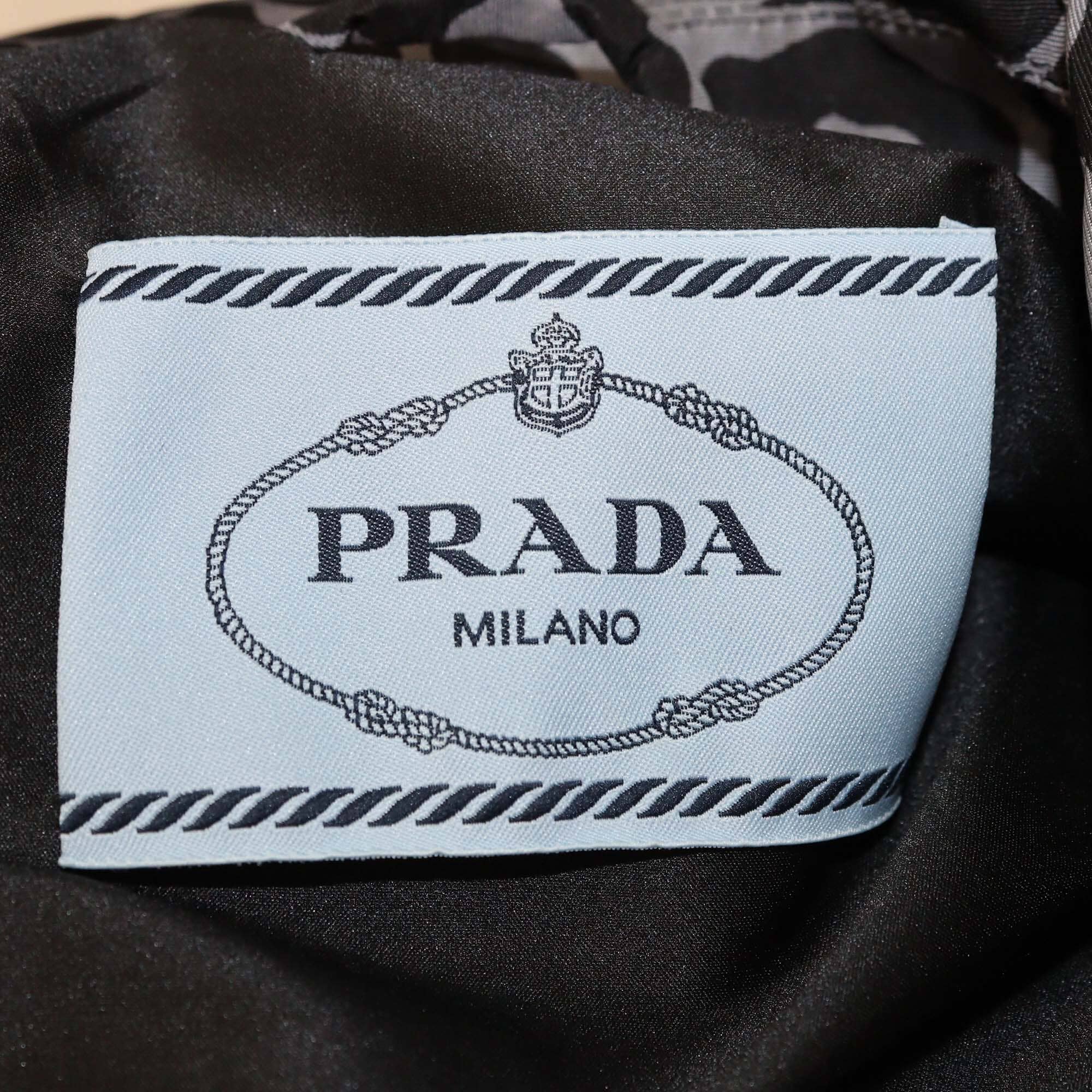 Prada Grey/Black Leopard Print Puffer Belted Trench Coat Womens Prada