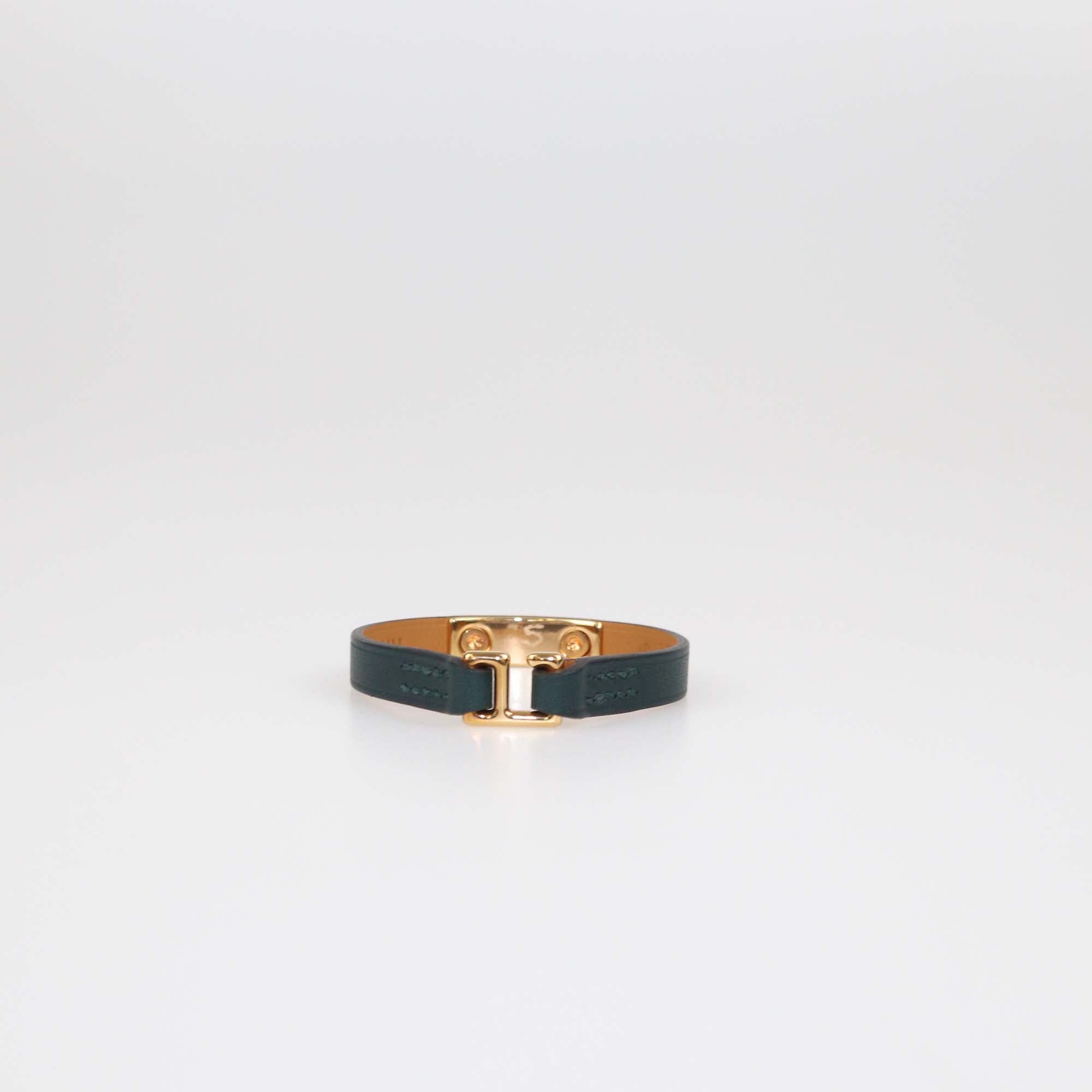 Hermes Vert Bosphore Swift Leather Rose Gold Mini Rivale Bracelet T2