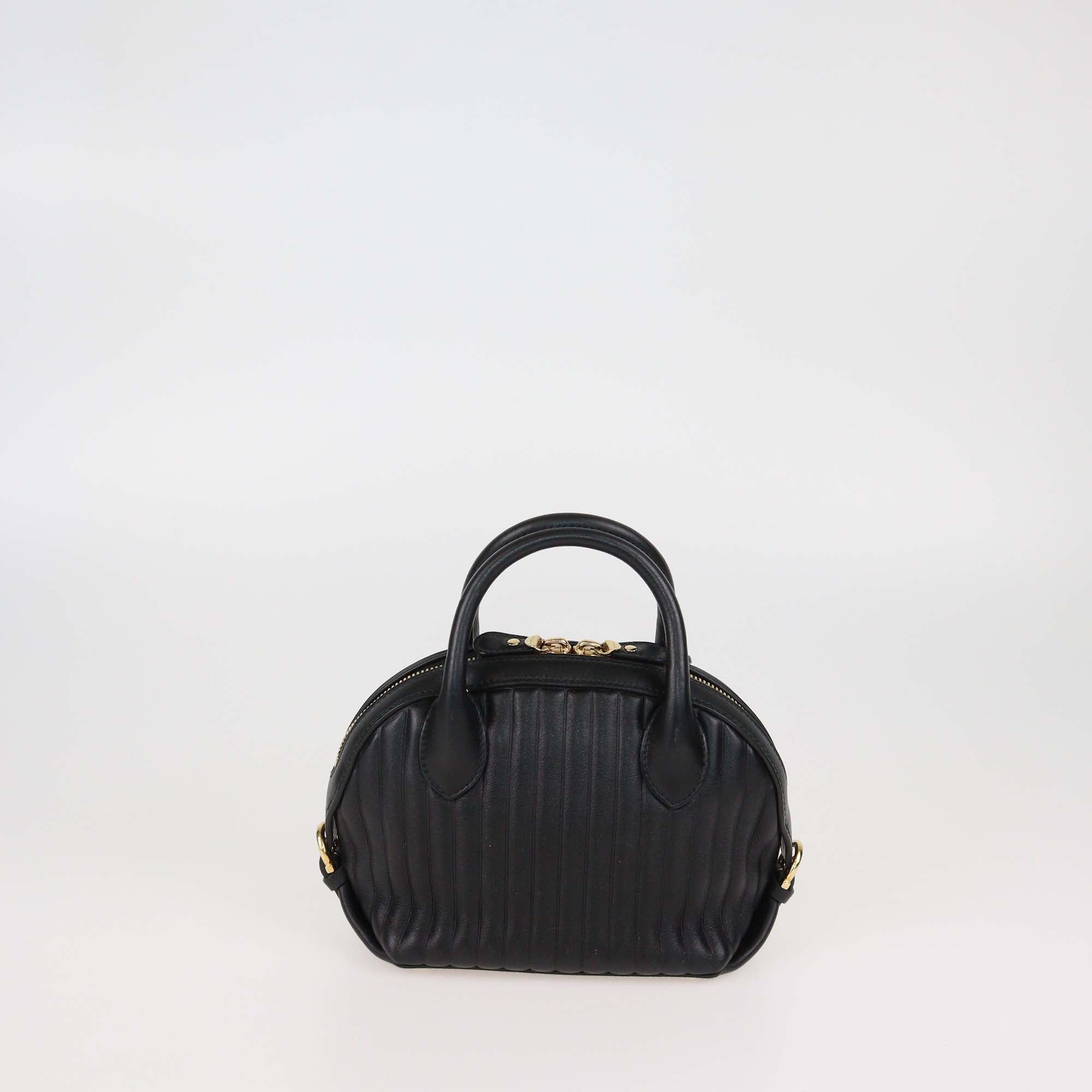 Salvatore Ferragamo Black Quilted Leather Small Fiamma Satchel