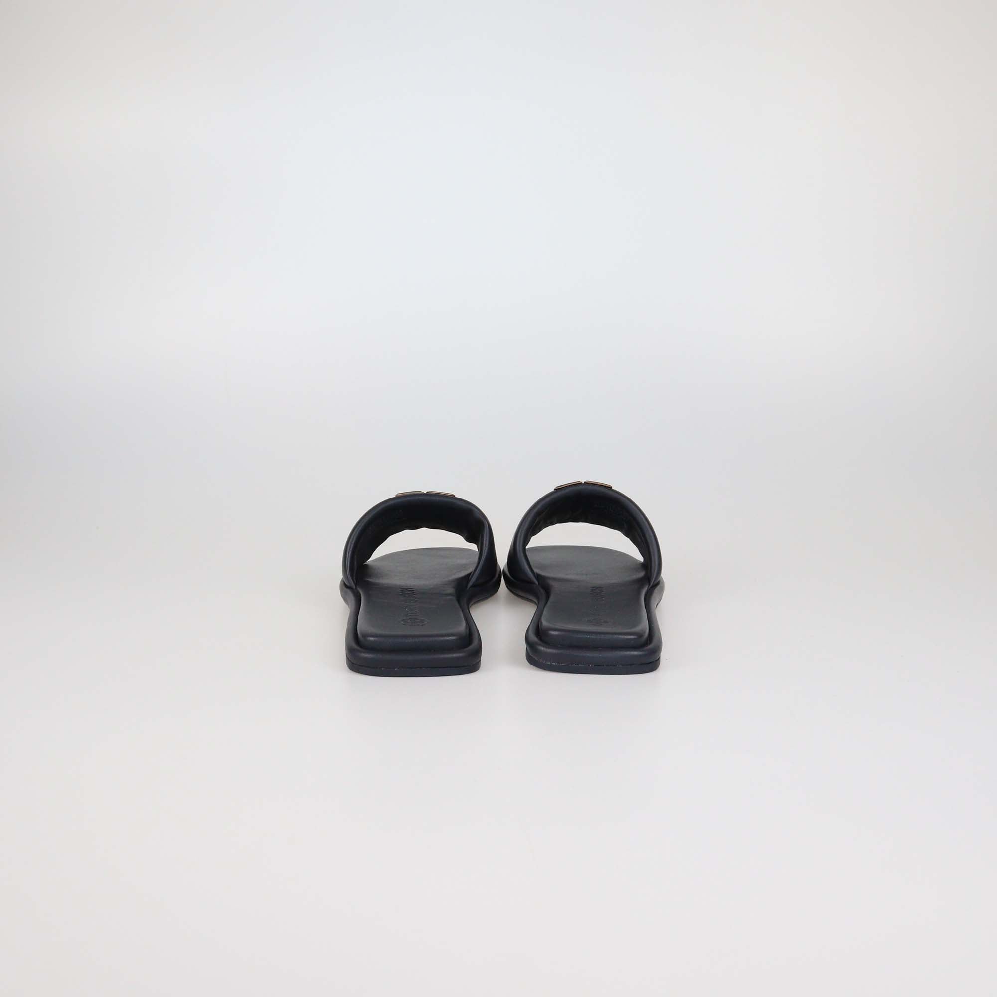 Tory Burch Black Leather Double T Flat Slides