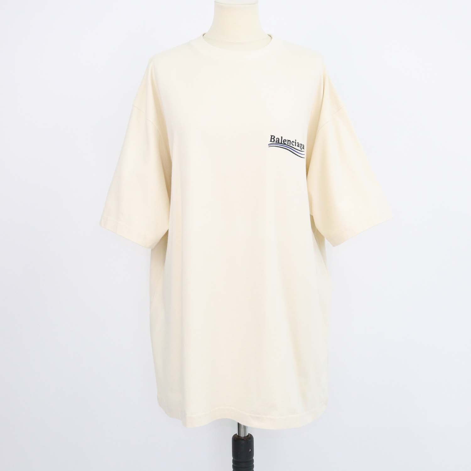 Balenciaga Cream Blend Cotton Logo Embroidered Oversized T-Shirt