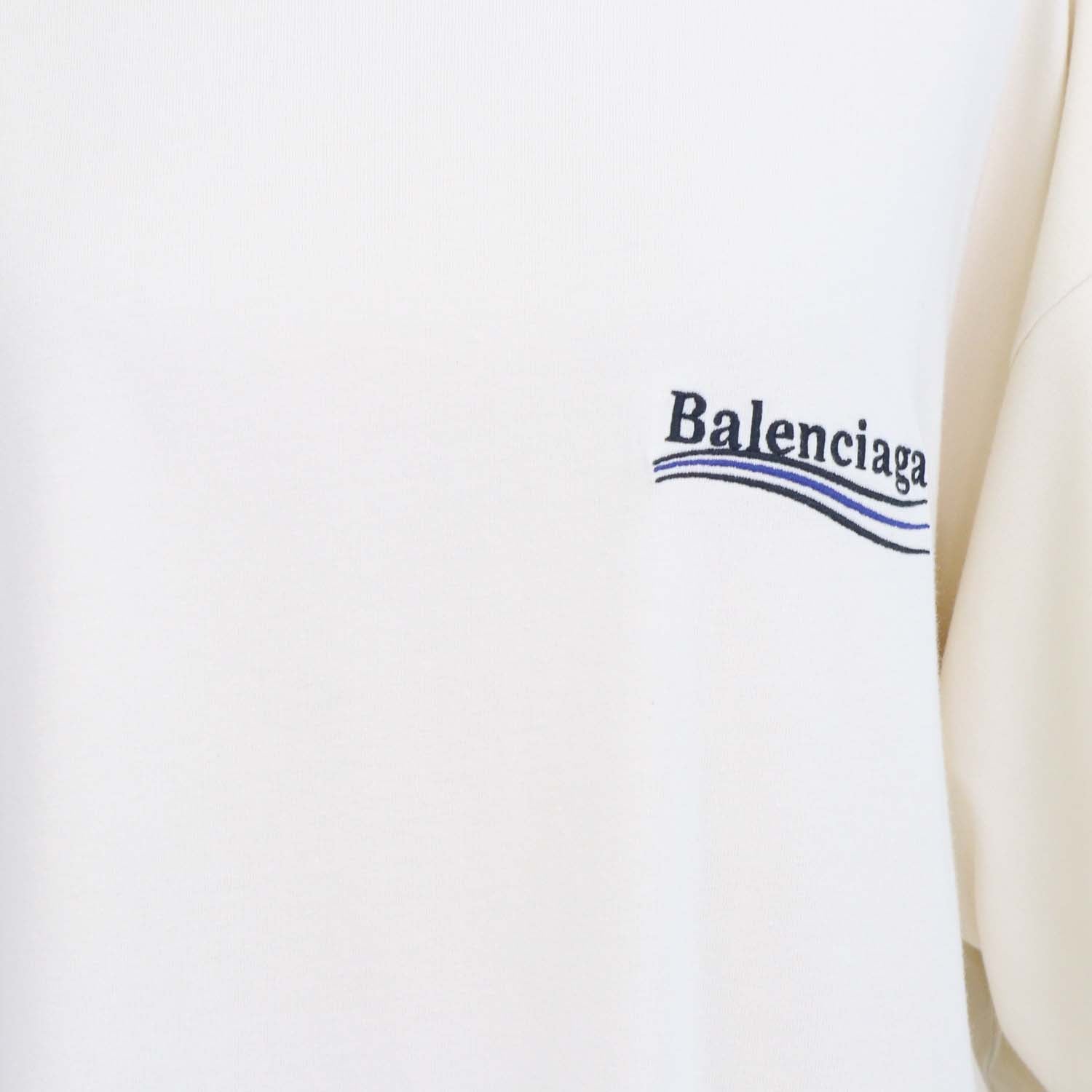 Balenciaga Cream Blend Cotton Logo Embroidered Oversized T-Shirt