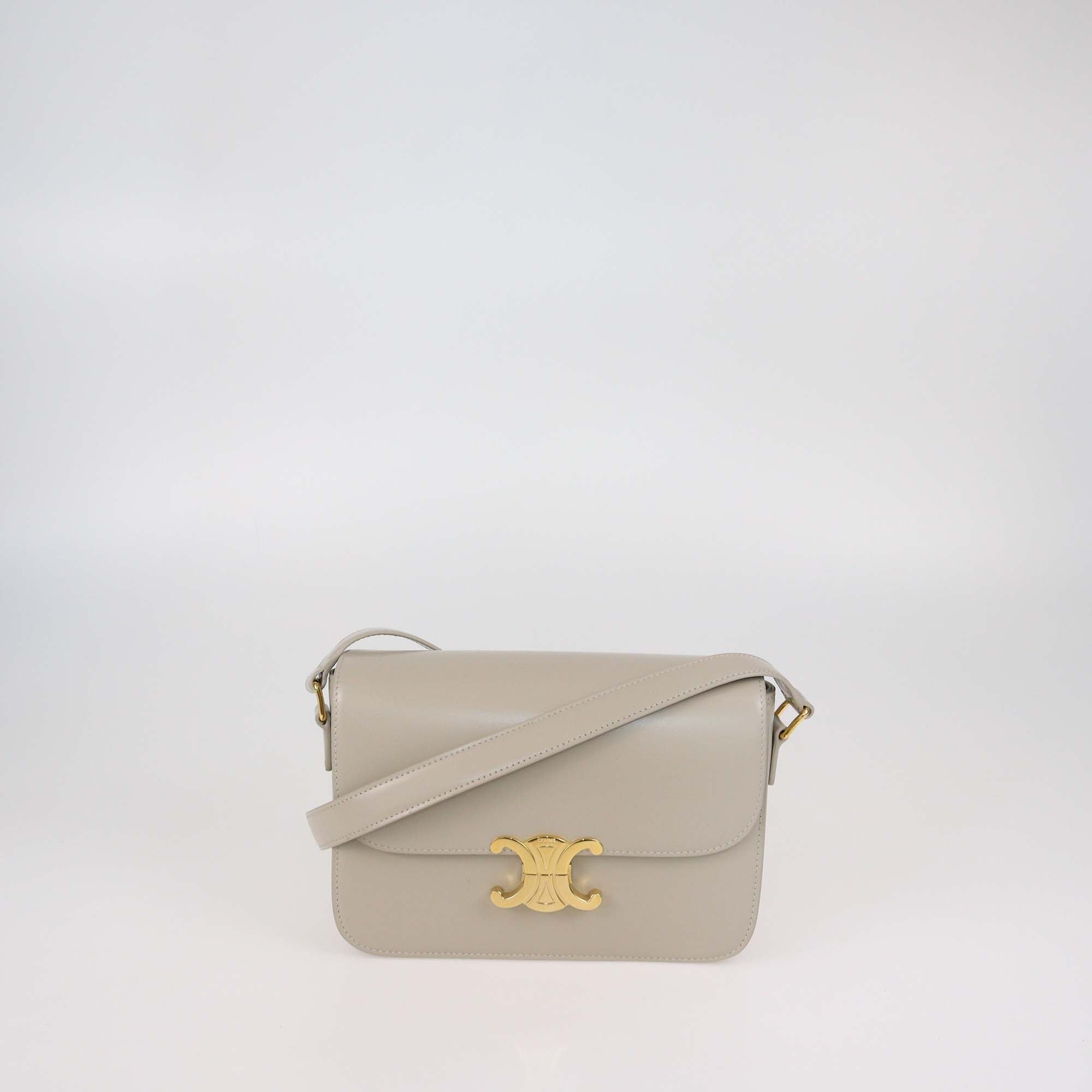 Celine Beige Leather Classique Triomphe Shoulder Bag