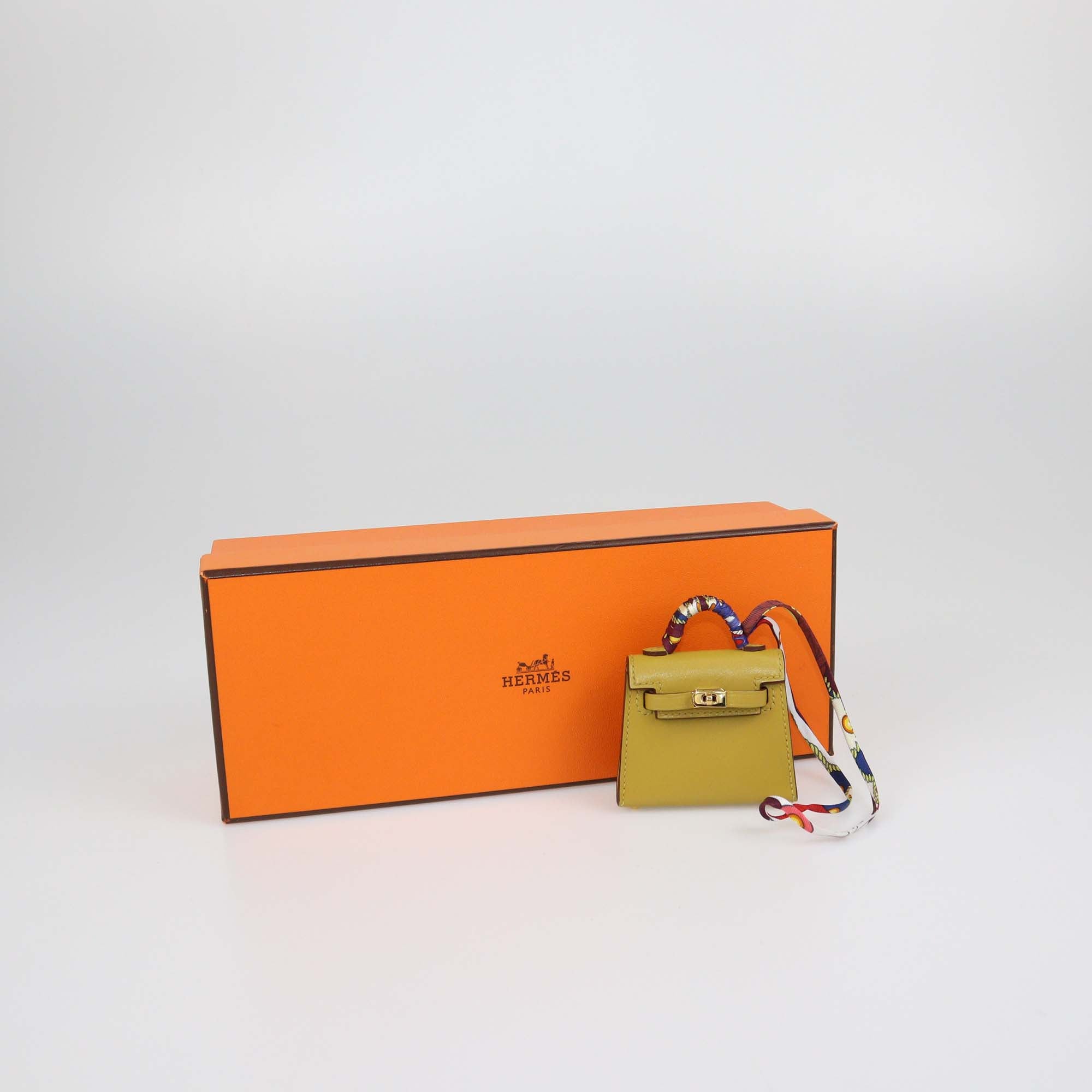Hermes Cardamome Tadelakt Leather Mini Kelly Twilly Bag Charm