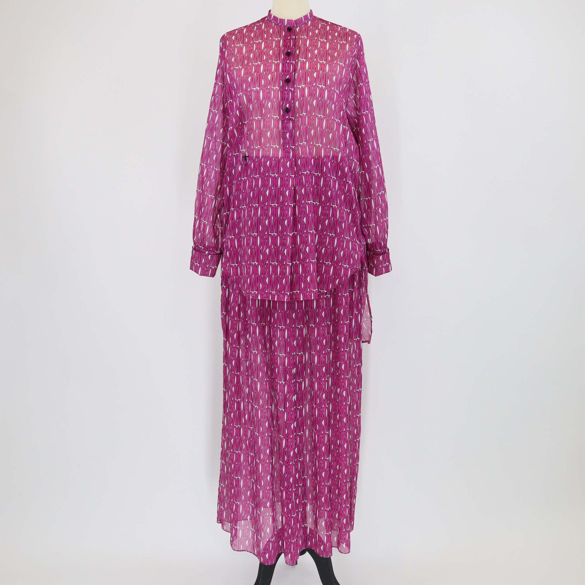 Christian Dior Pink Miss Dior Logo Print Long Sleeve Tunic & Midi Skirt Set Womens Christian Dior