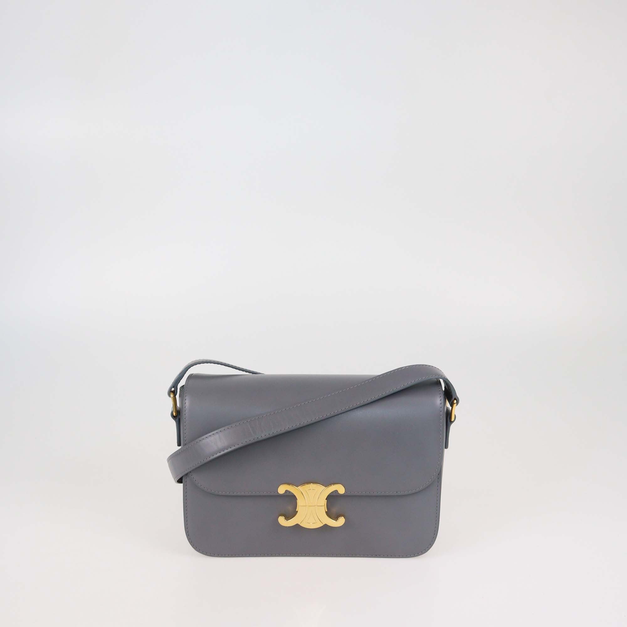 Celine Grey Leather Classique Triomphe Shoulder Bag