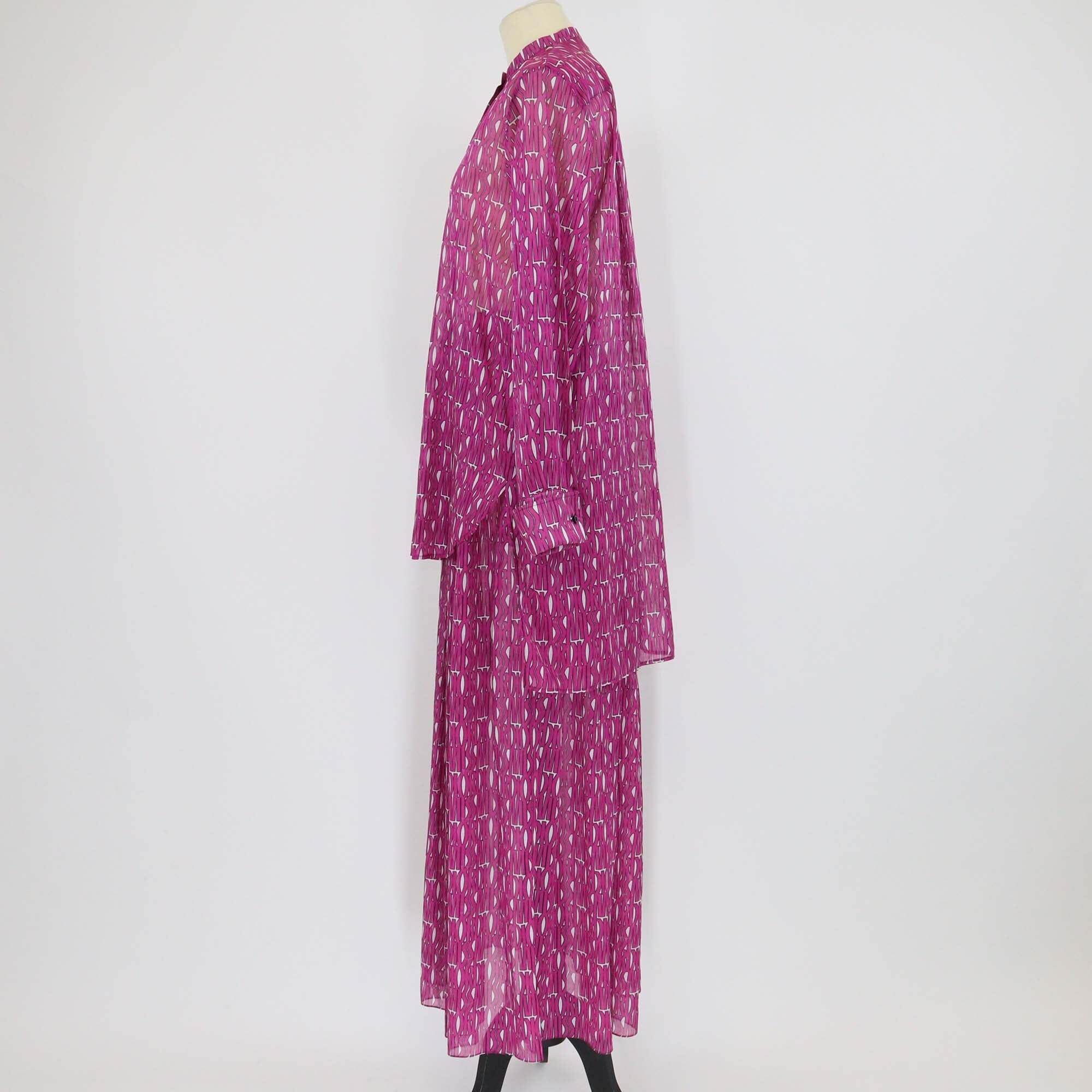 Christian Dior Pink Miss Dior Logo Print Long Sleeve Tunic & Midi Skirt Set Womens Christian Dior