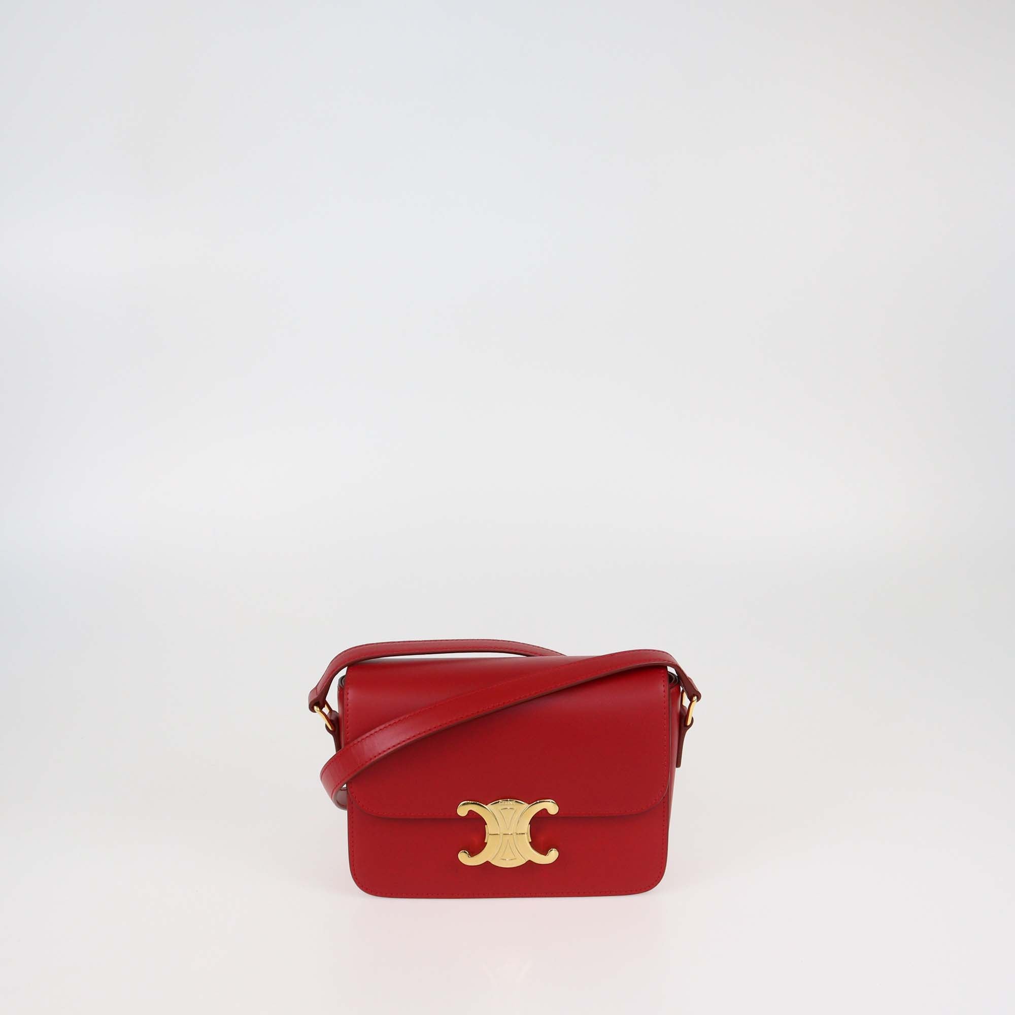 Celine Red Leather Teen Triomphe Shoulder Bag