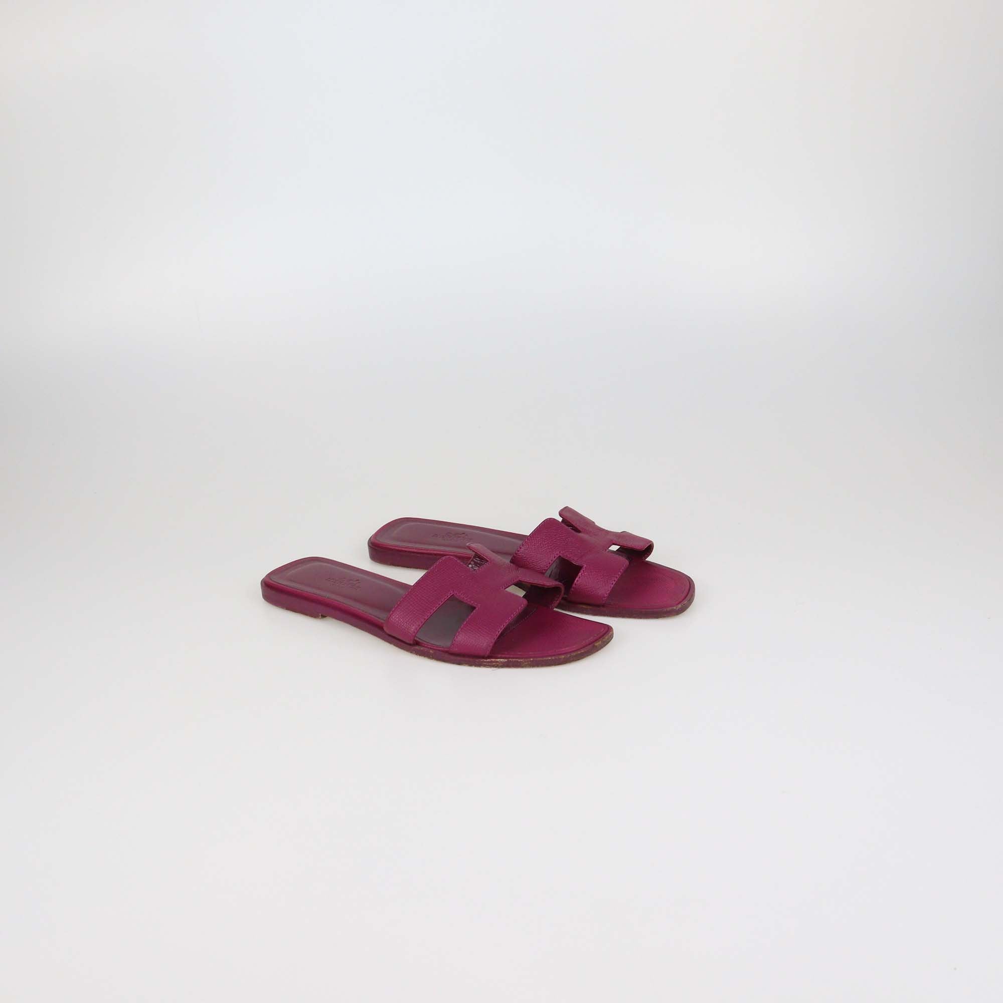 Hermes Pink Leather Oran Flat Slides