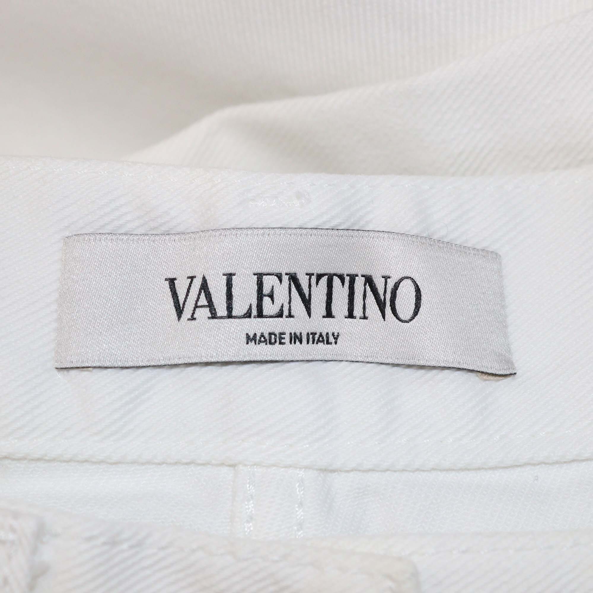 Valentino White V Pocket Logo Wide Leg Denim Pants Womens Valentino