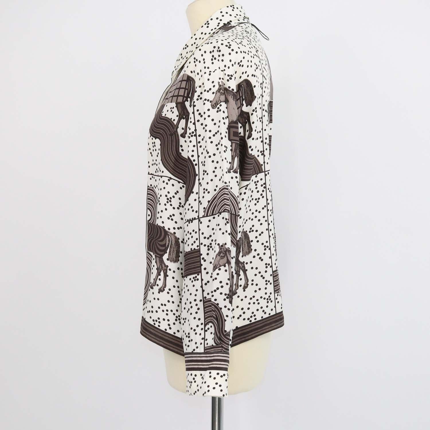 Hermes White, Etoupe Silk Garde-Robe Pop Shirt