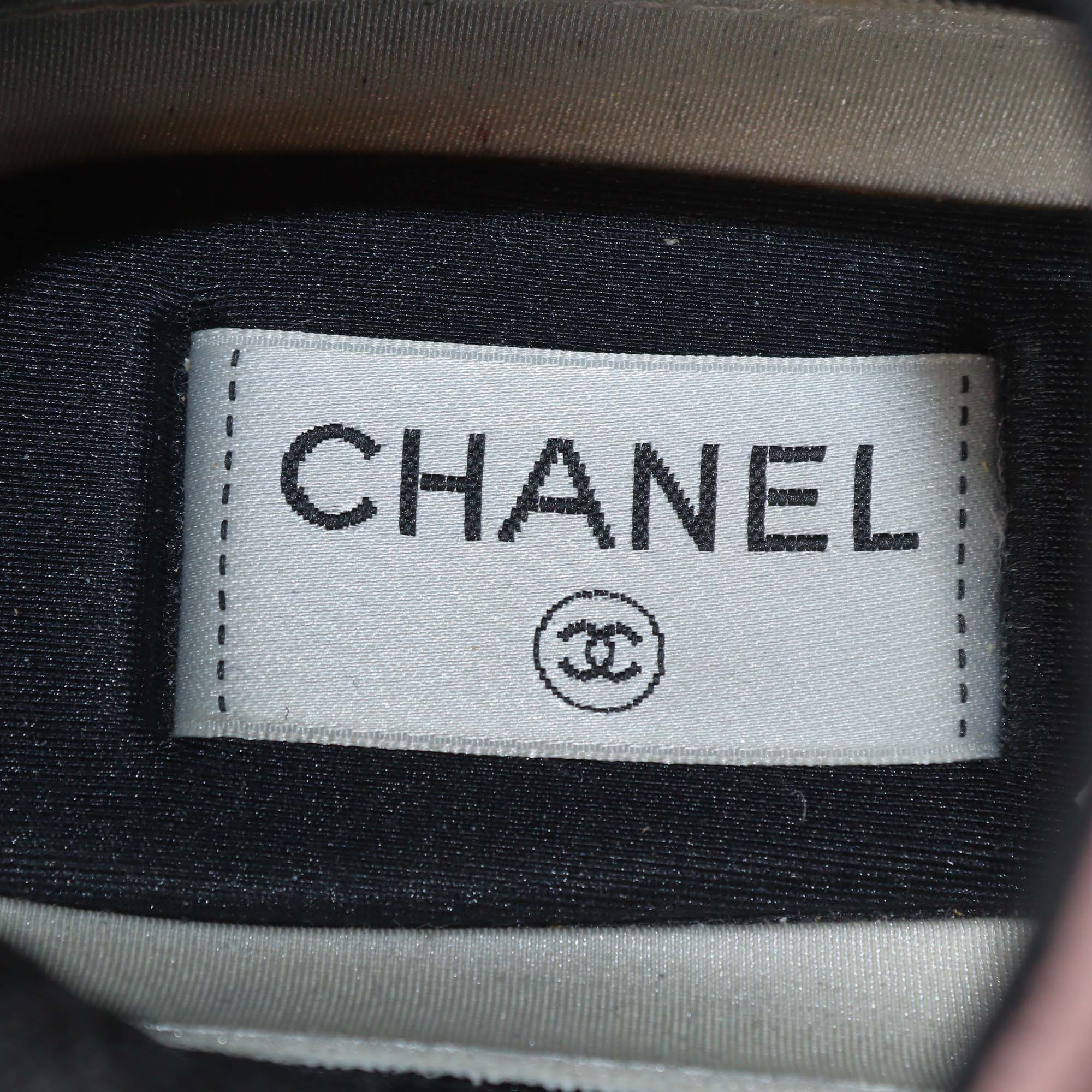 Chanel Pink/Black Nylon & Suede Logo Print Low Top Sneakers