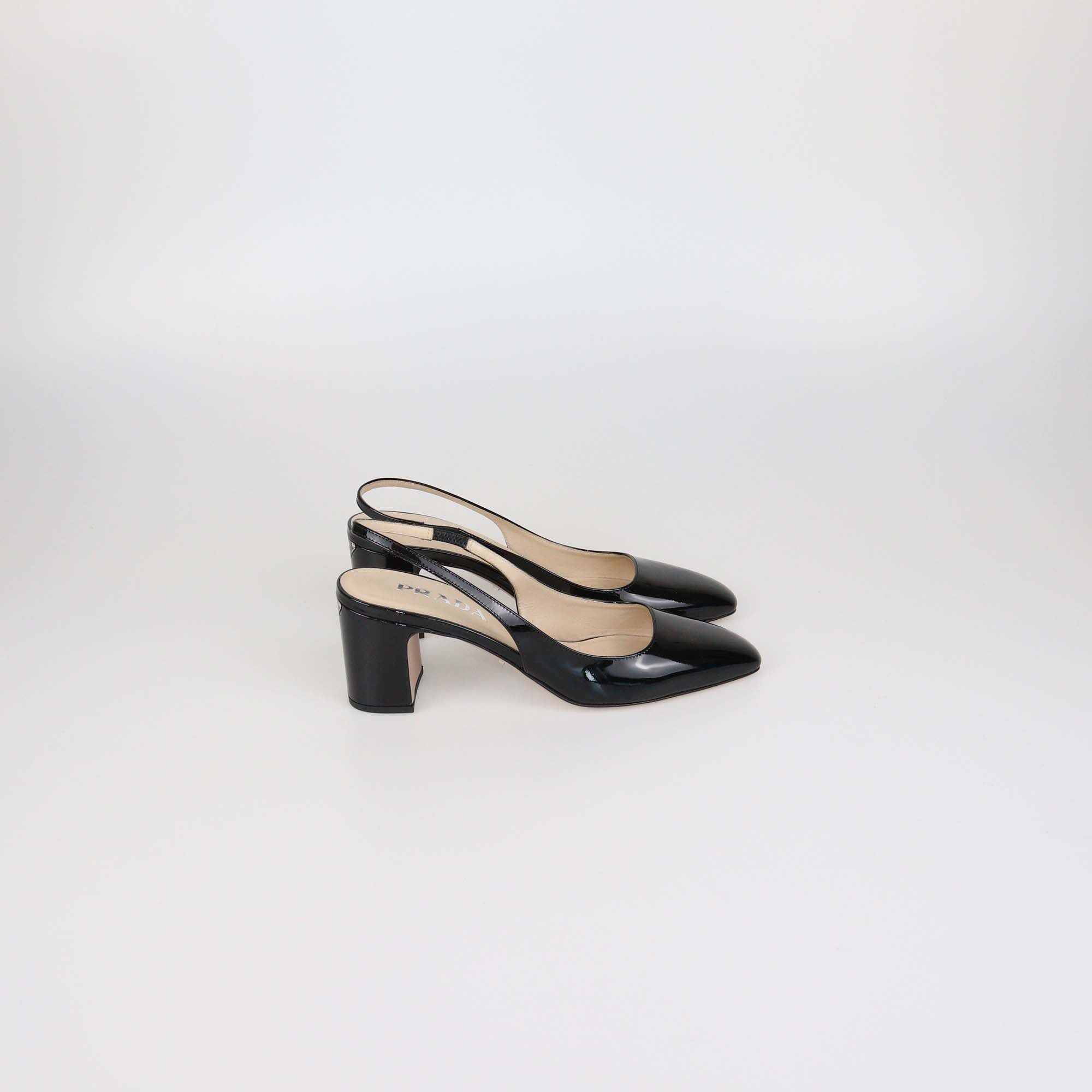 Prada Black Patent Leather Slingback Pumps
