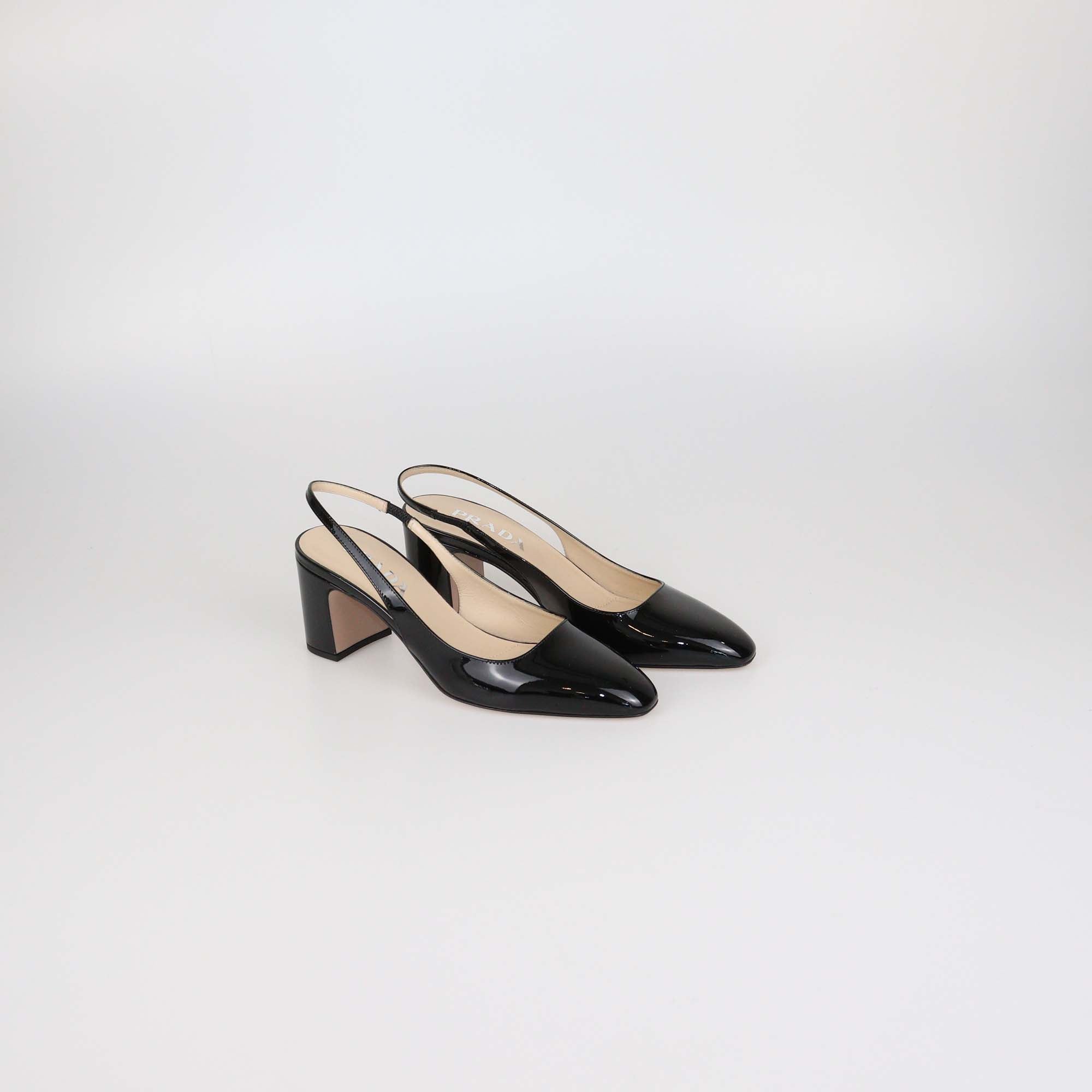 Prada Black Patent Leather Slingback Pumps