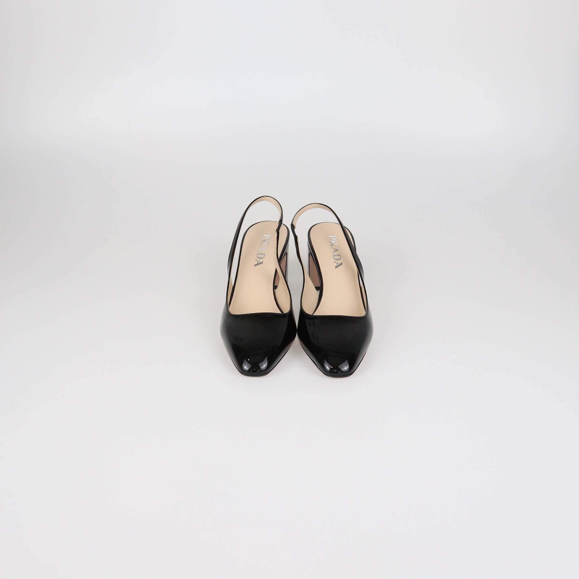 Prada Black Patent Leather Slingback Pumps