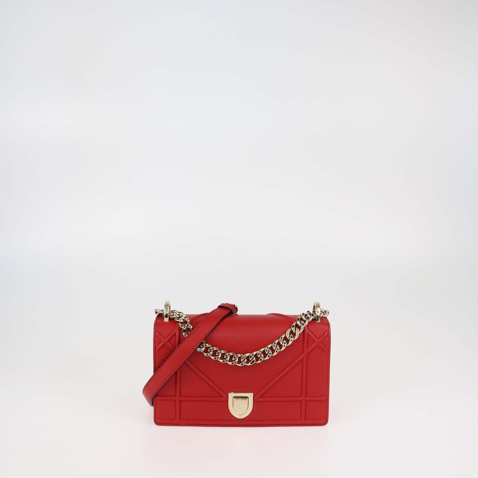 Christian Dior Red Leather Small Diorama Flap Bag