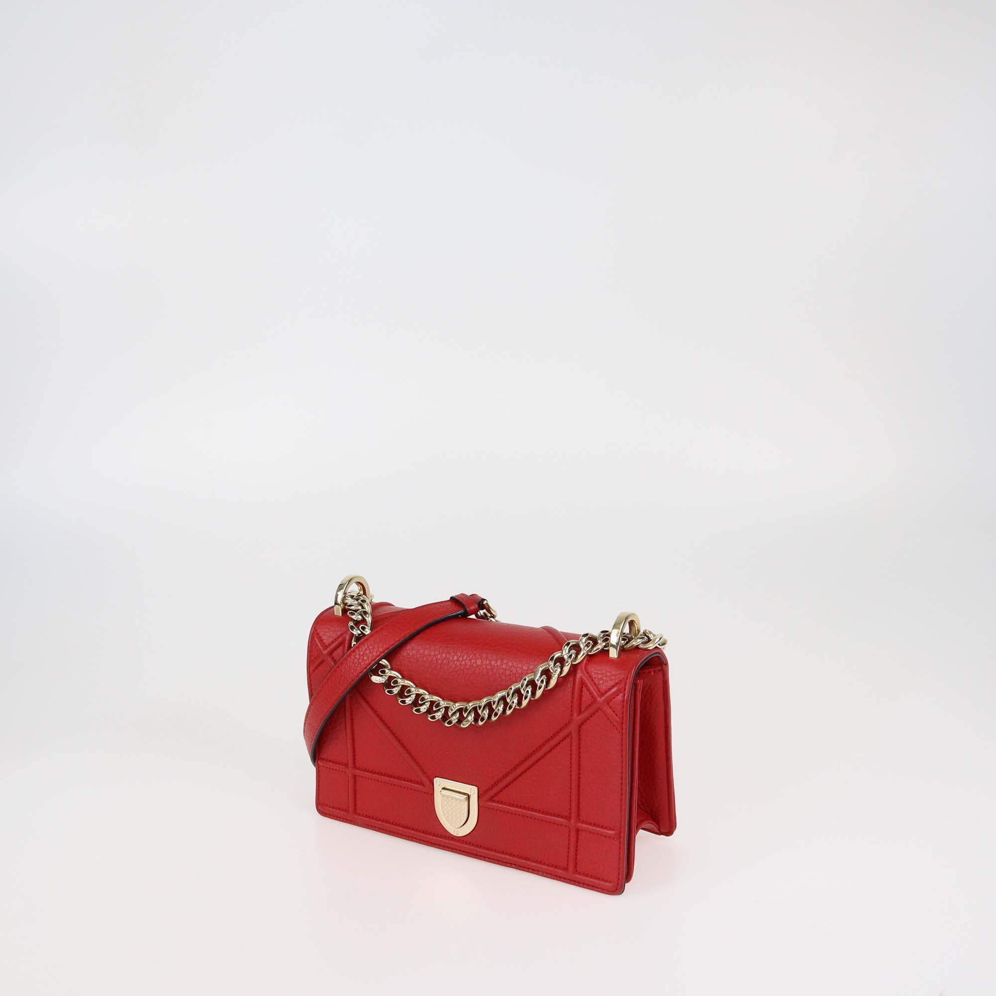 Christian Dior Red Leather Small Diorama Flap Bag