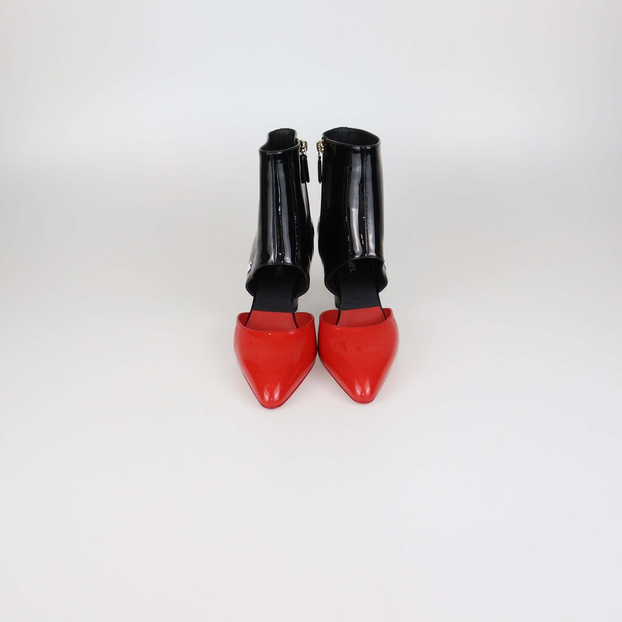 Chanel Black/Red Patent Leather Cut Out Ankle Boots
