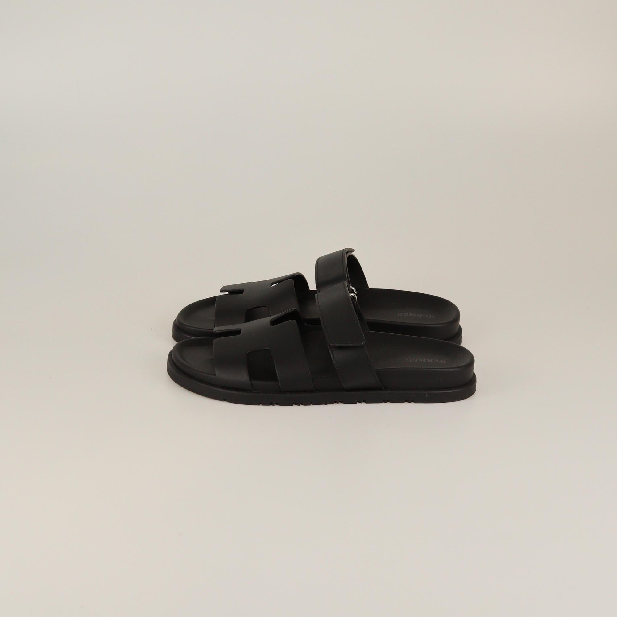 Hermes Black Chypre Flat Sandals Womens Hermes