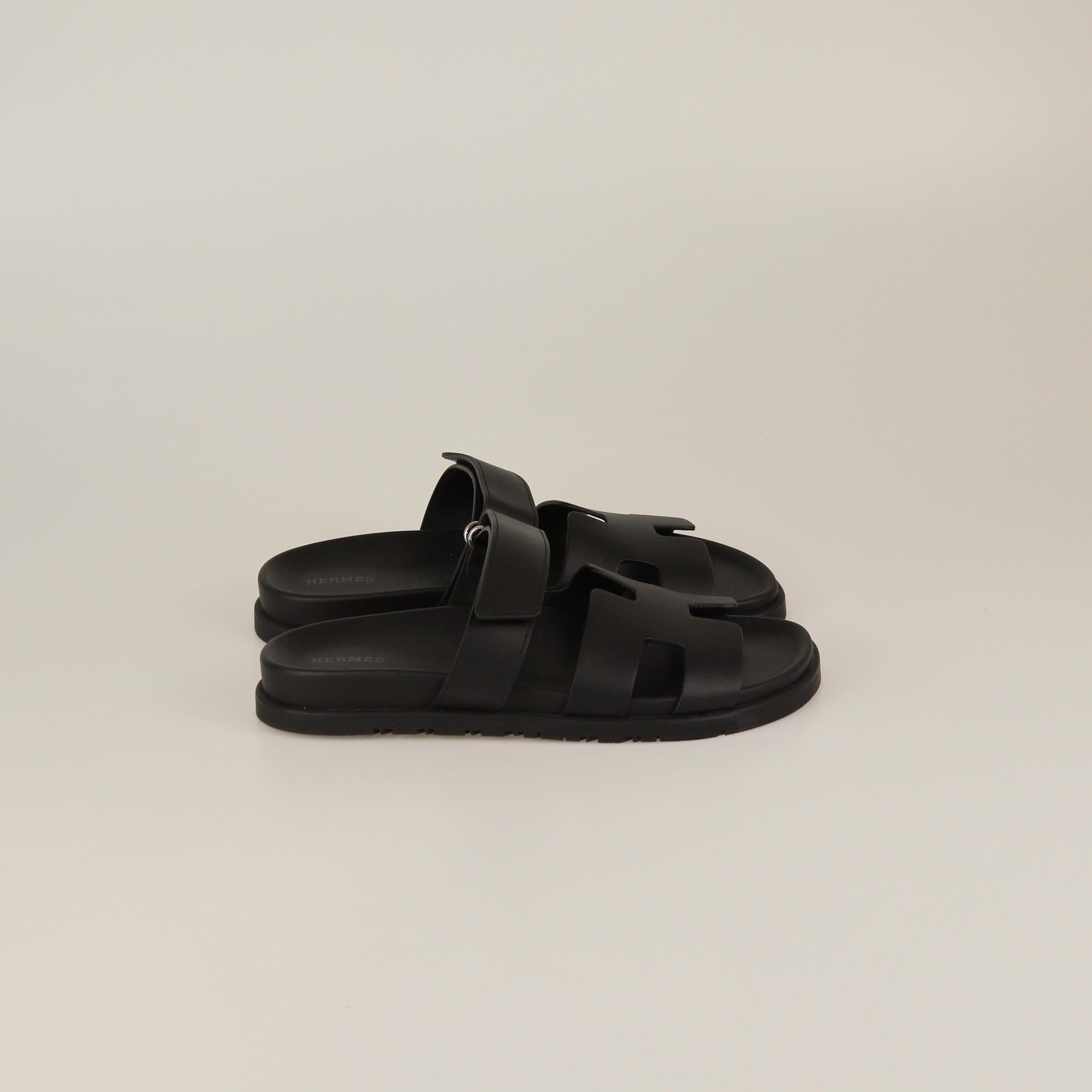 Hermes Black Chypre Flat Sandals Womens Hermes