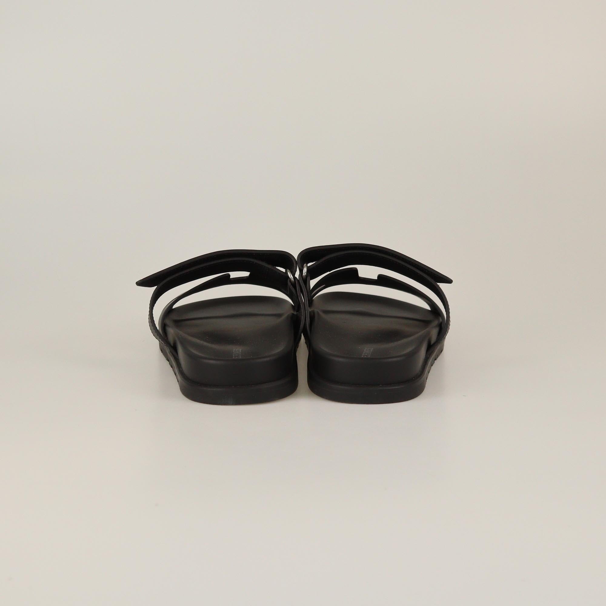 Hermes Black Chypre Flat Sandals Womens Hermes