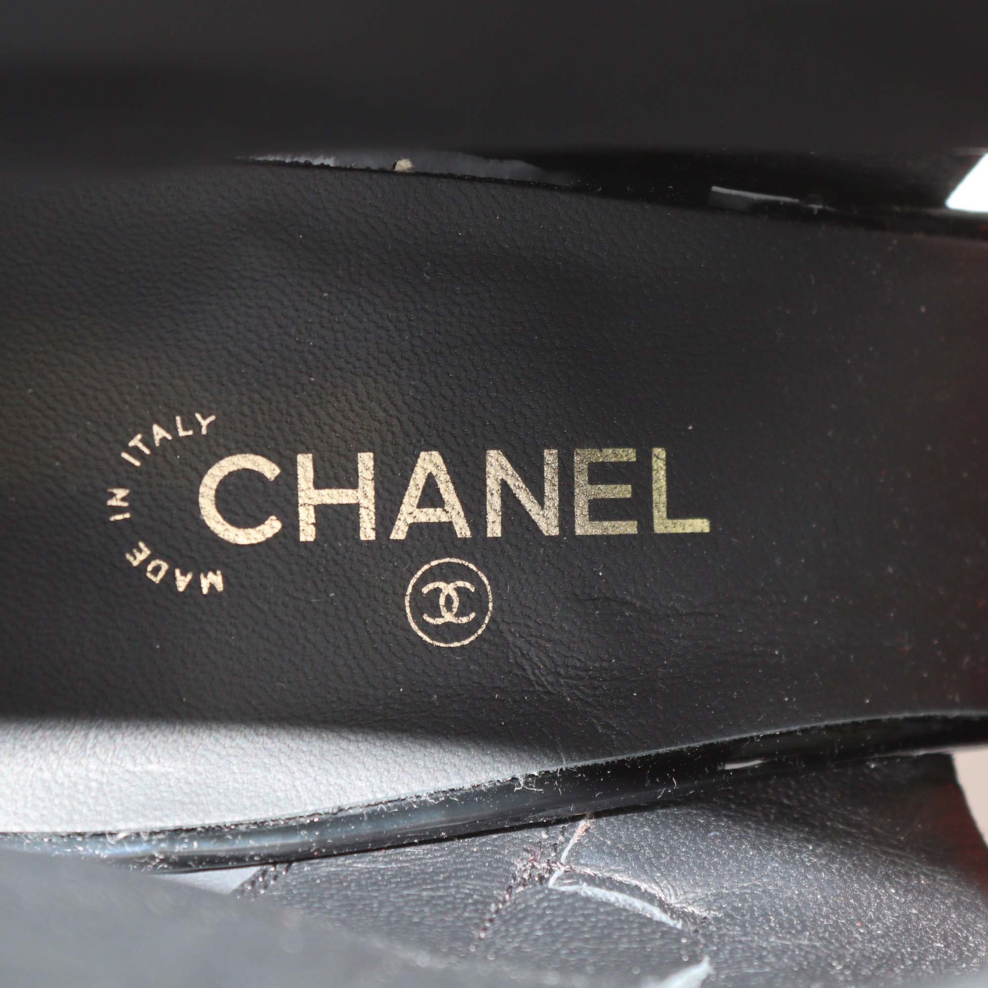 Chanel Black/Red Patent Leather Cut Out Ankle Boots