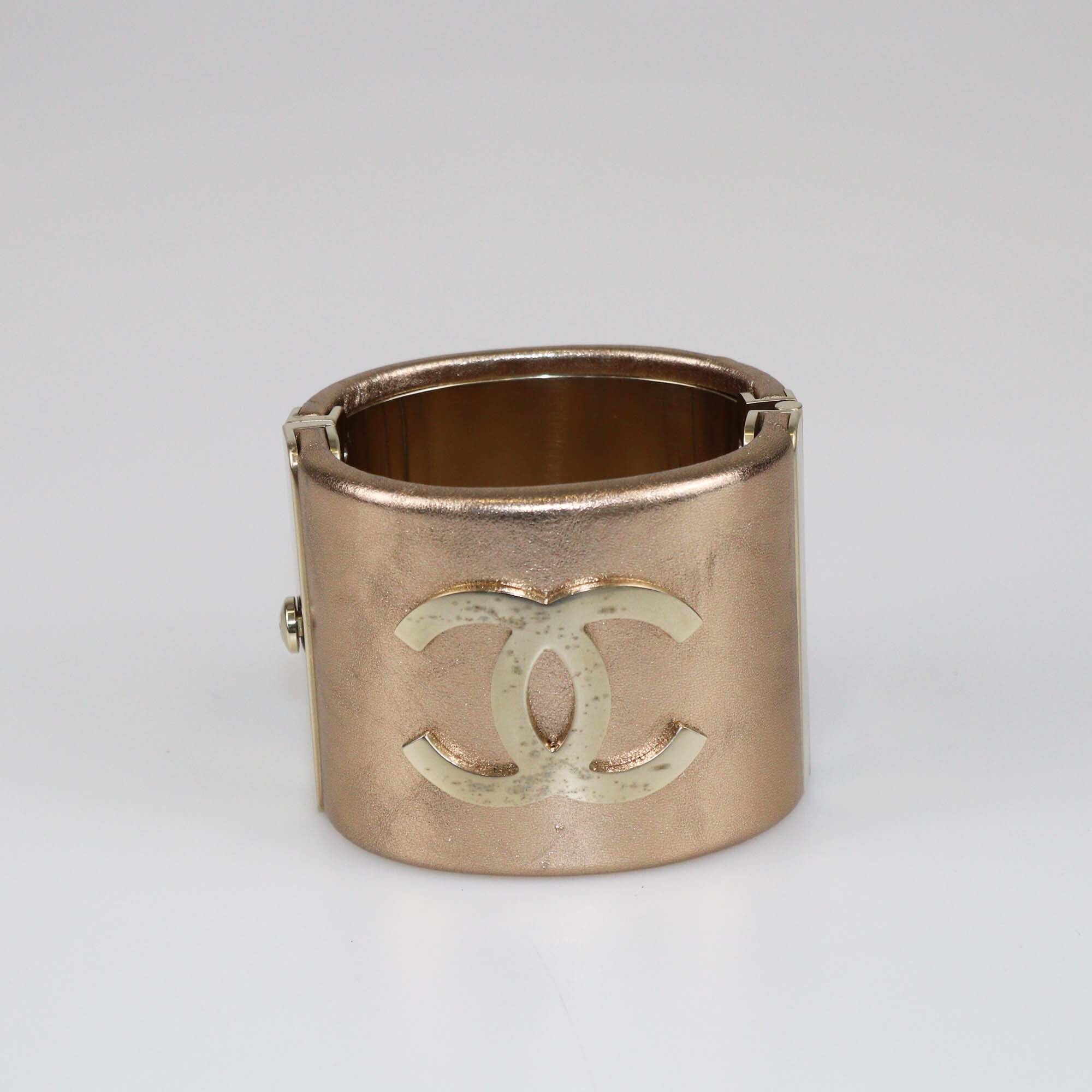 Chanel Rose Gold CC Wide Cuff Bangle Bracelet Womens Chanel
