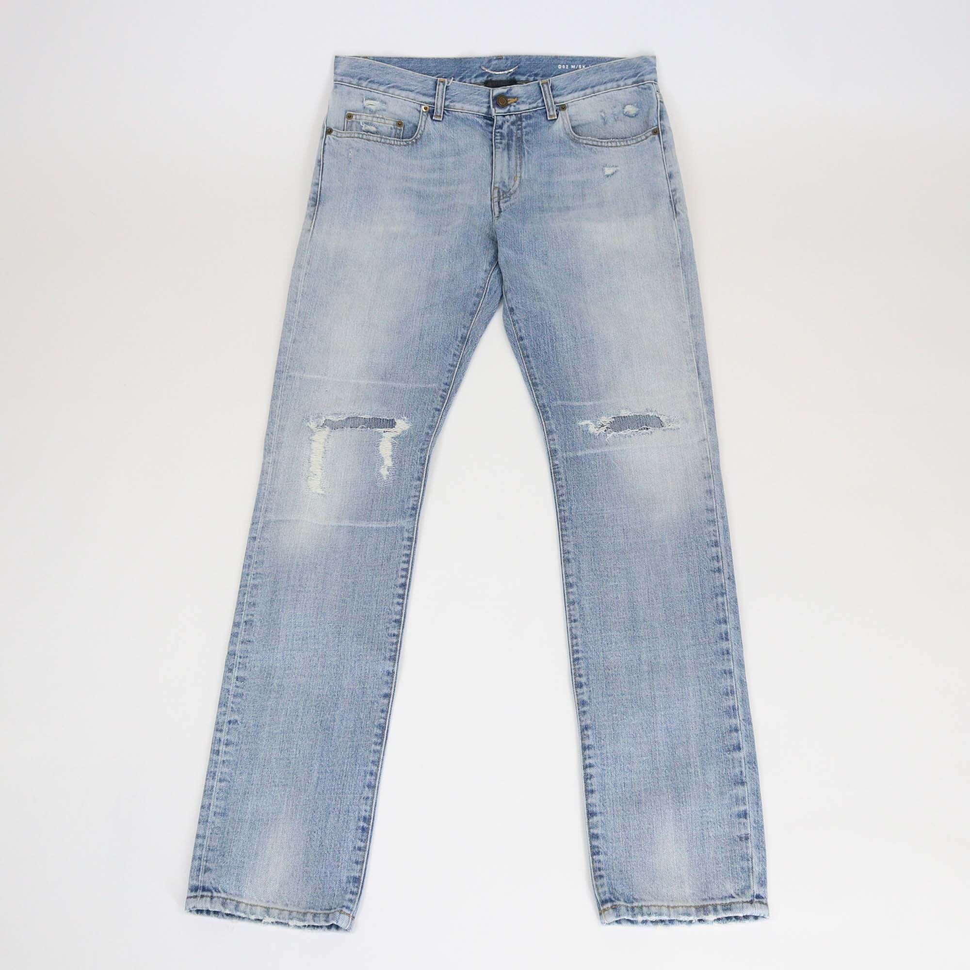 Saint Laurent Washed Blue Denim Distressed Pants Mens Saint Laurent