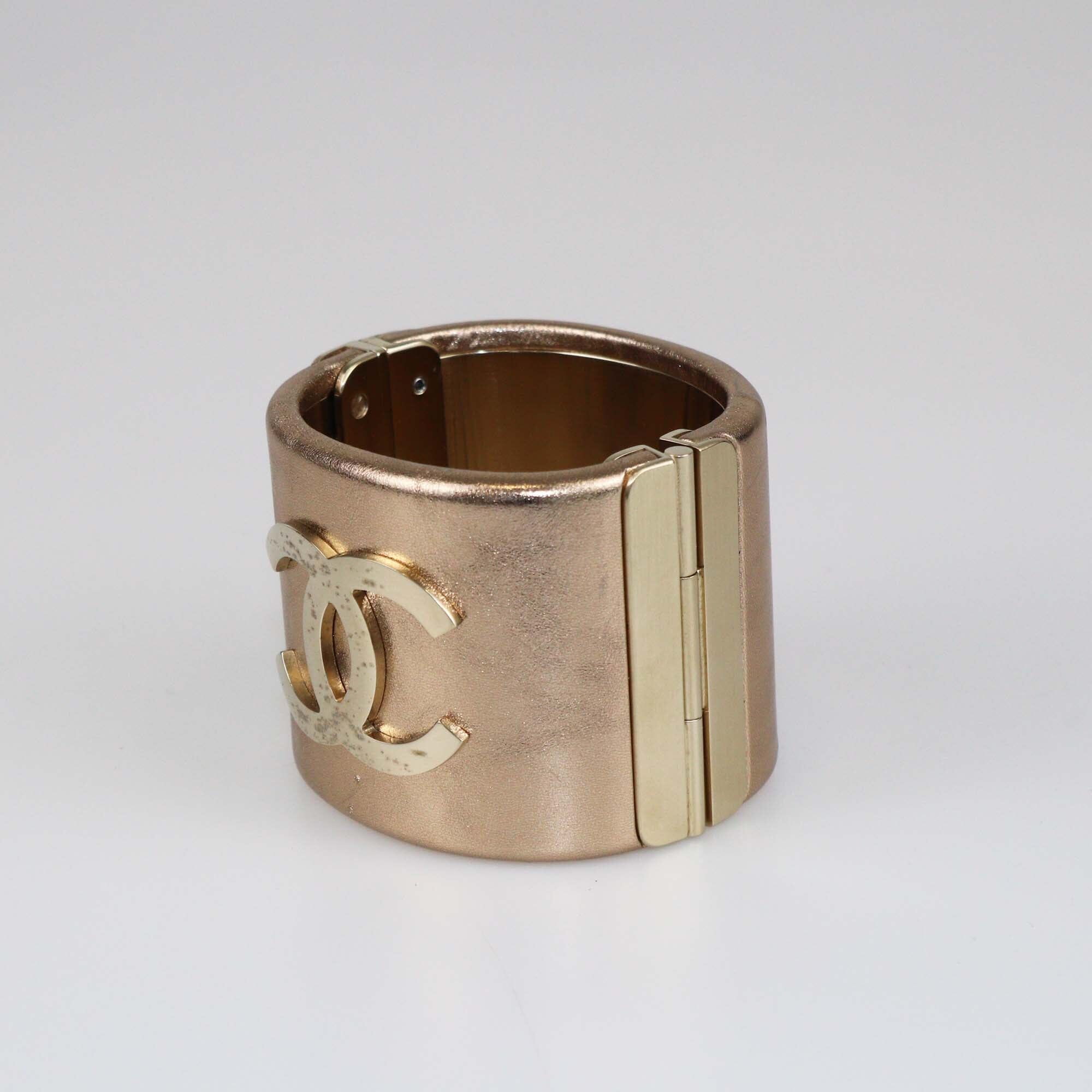Chanel Rose Gold CC Wide Cuff Bangle Bracelet Womens Chanel