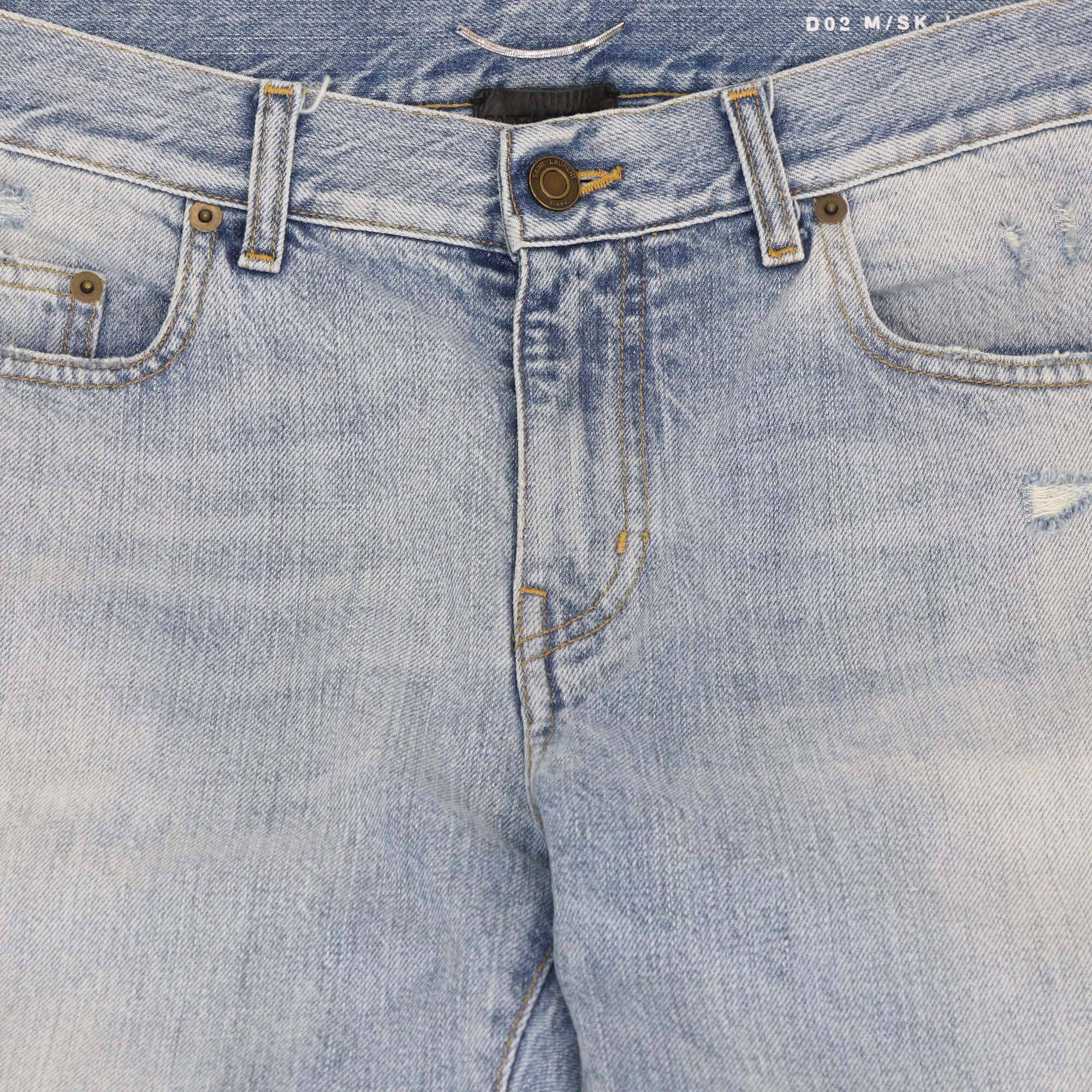 Saint Laurent Washed Blue Denim Distressed Pants Mens Saint Laurent