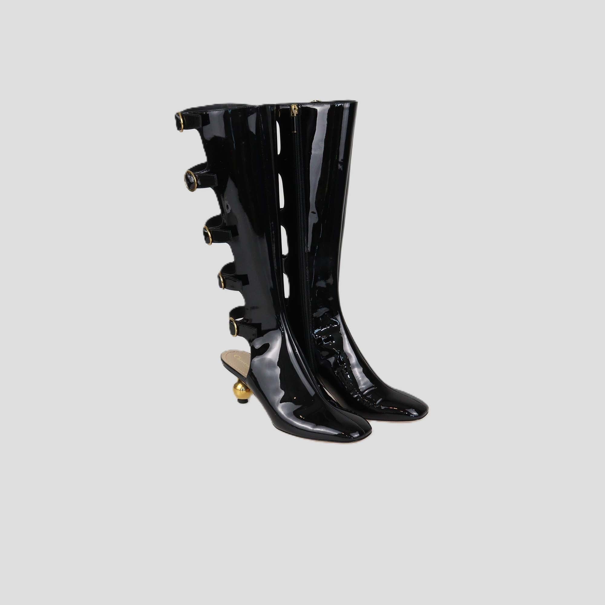 Christian Dior Black Patent Leather D-Idole Heeled High Boots