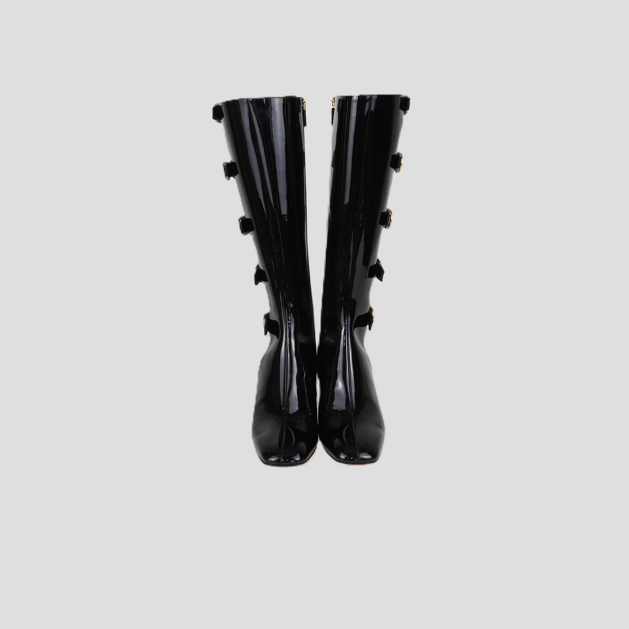 Christian Dior Black Patent Leather D-Idole Heeled High Boots