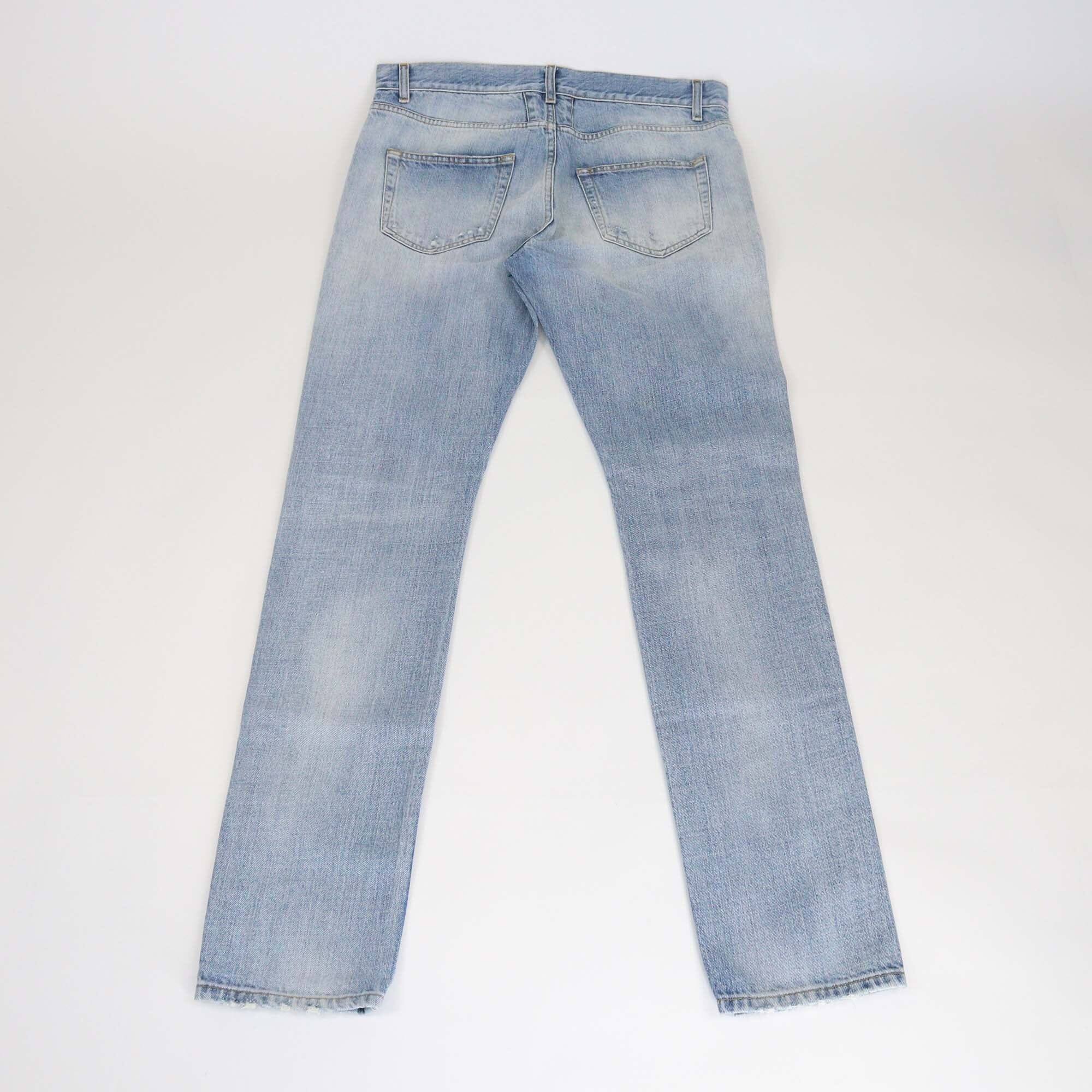 Saint Laurent Washed Blue Denim Distressed Pants Mens Saint Laurent