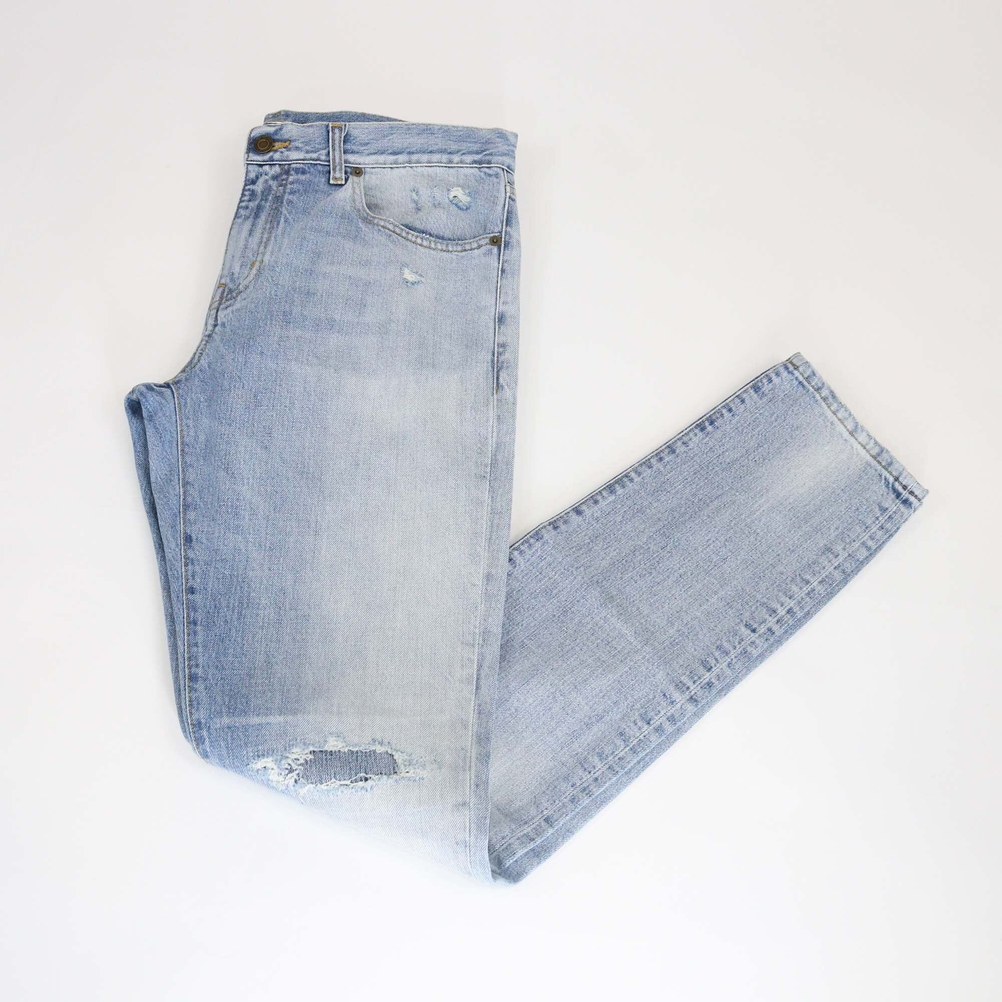 Saint Laurent Washed Blue Denim Distressed Pants Mens Saint Laurent