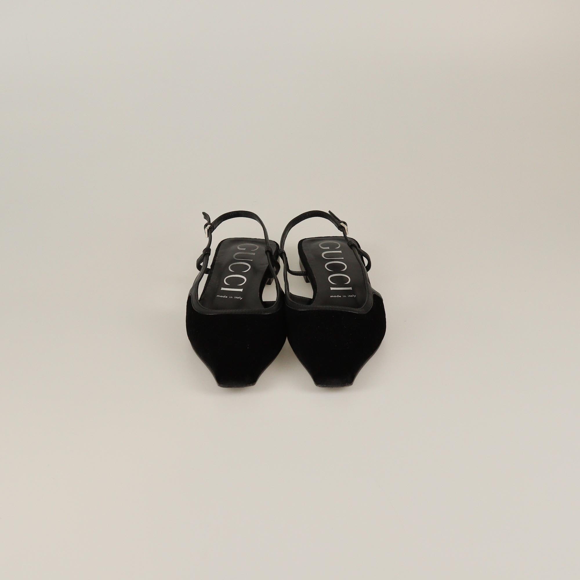 Gucci Black Velvet GG Monogram Slingback Ballet Flats Womens Gucci