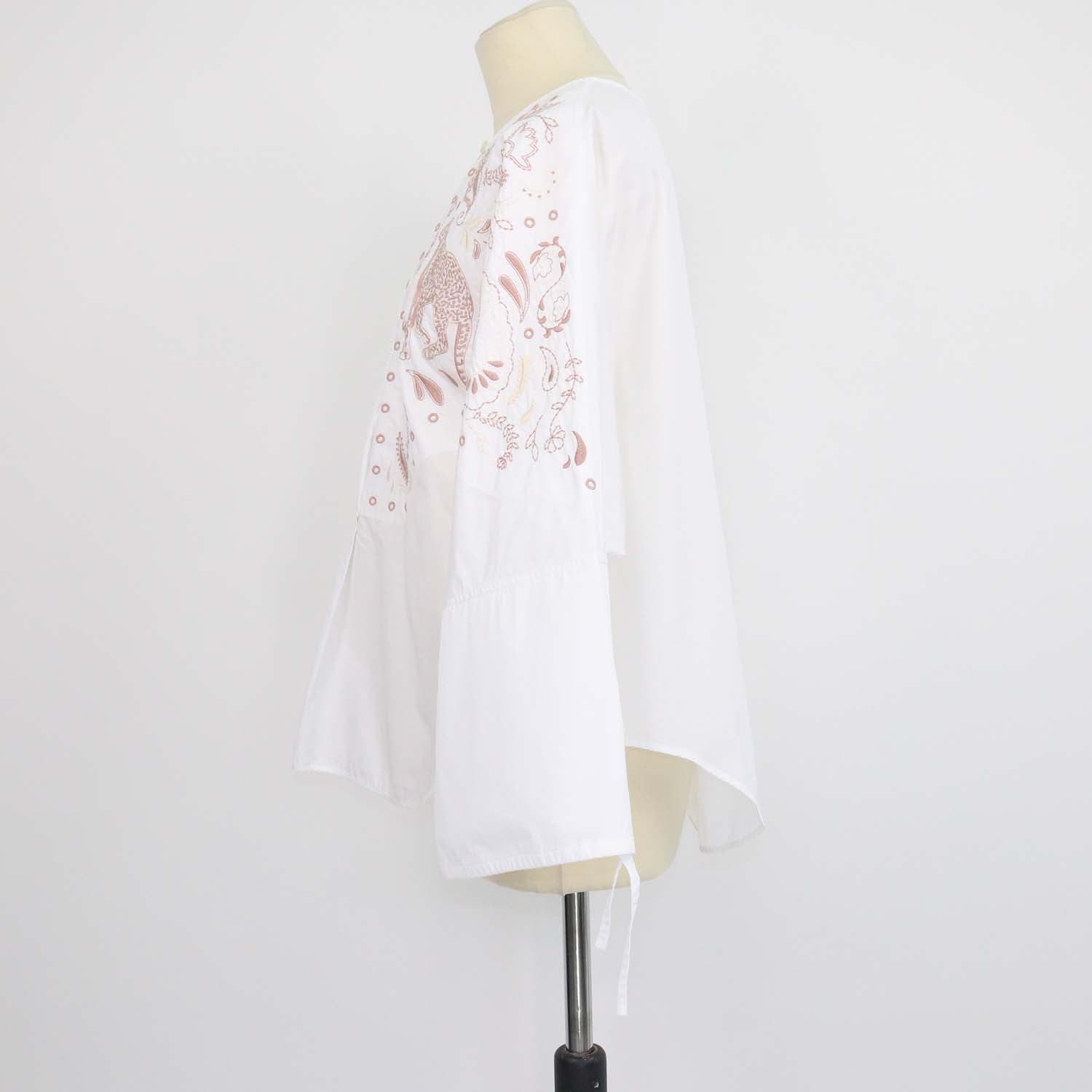 Hermes Blanc Cotton Clou de Selle Embroidered Beach Shirt