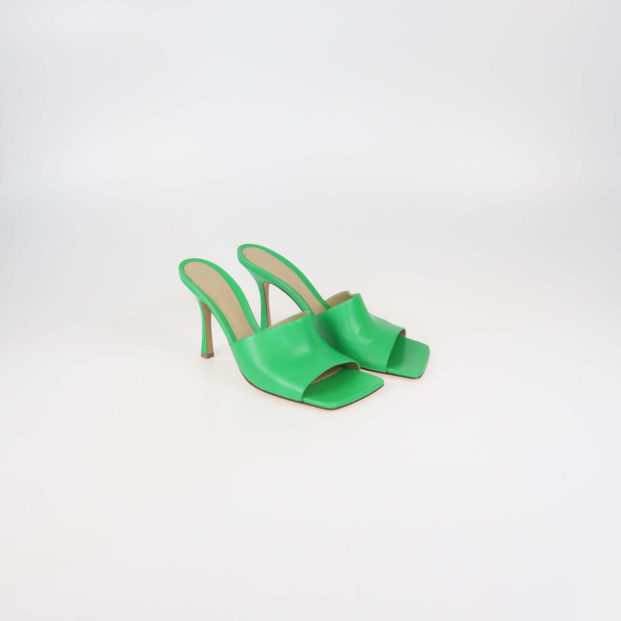 Bottega Veneta Green Leather Stretch Mules