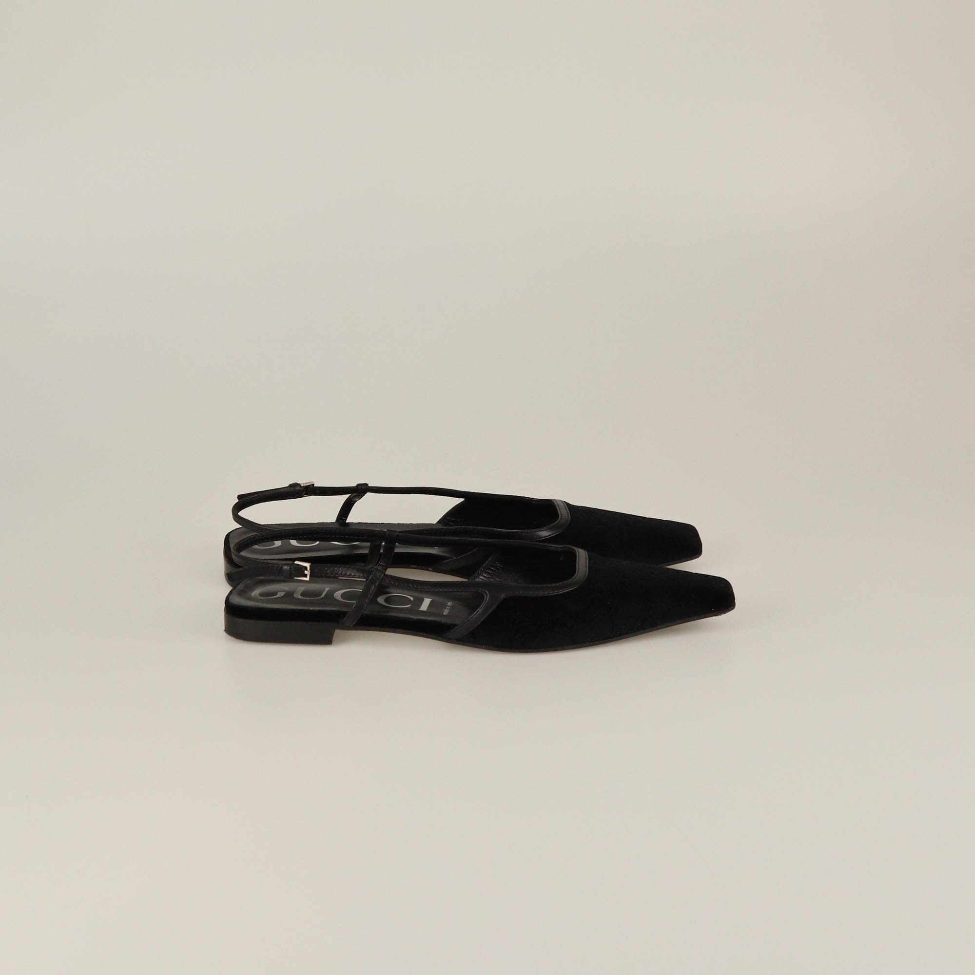 Gucci Black Velvet GG Monogram Slingback Ballet Flats Womens Gucci