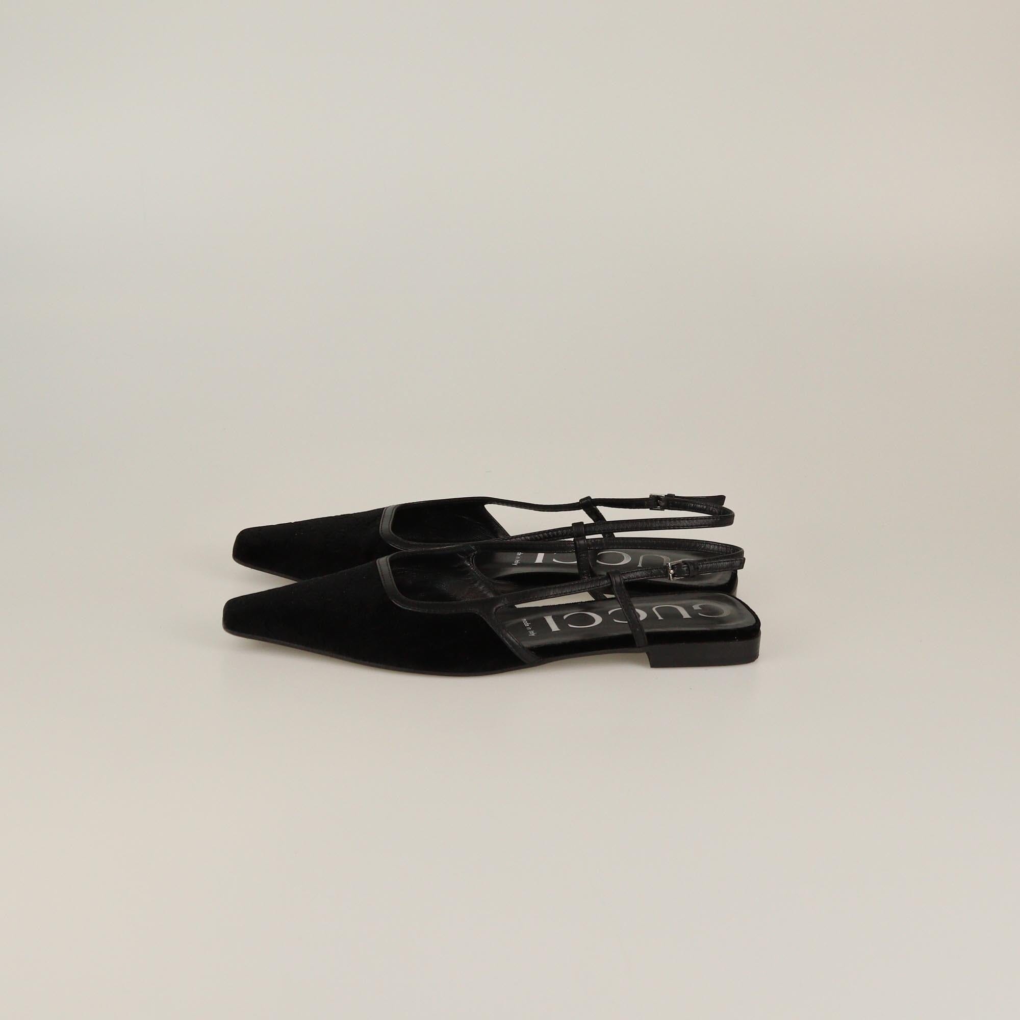 Gucci Black Velvet GG Monogram Slingback Ballet Flats Womens Gucci