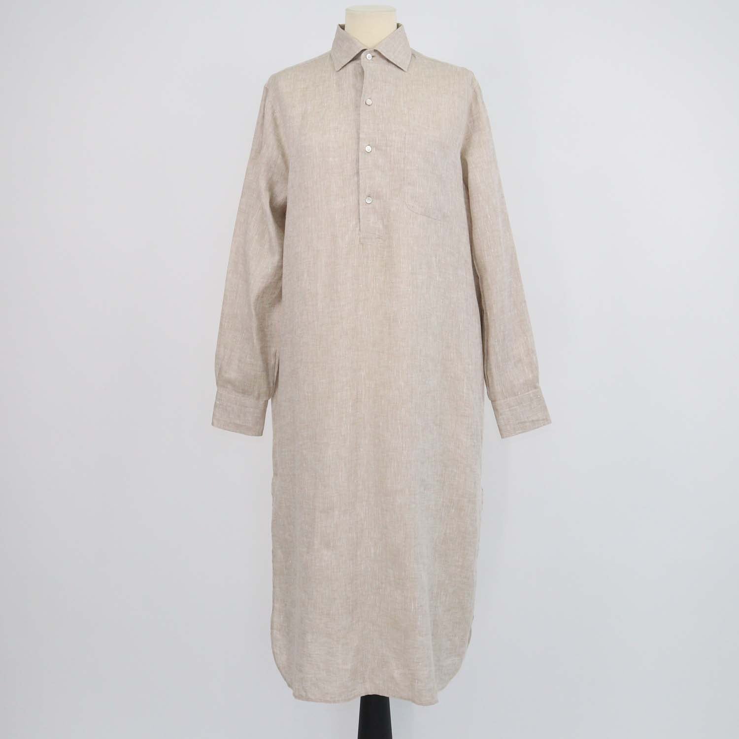 Loro Piana Beige Linen Lora Long Sleeve Shirt Dress