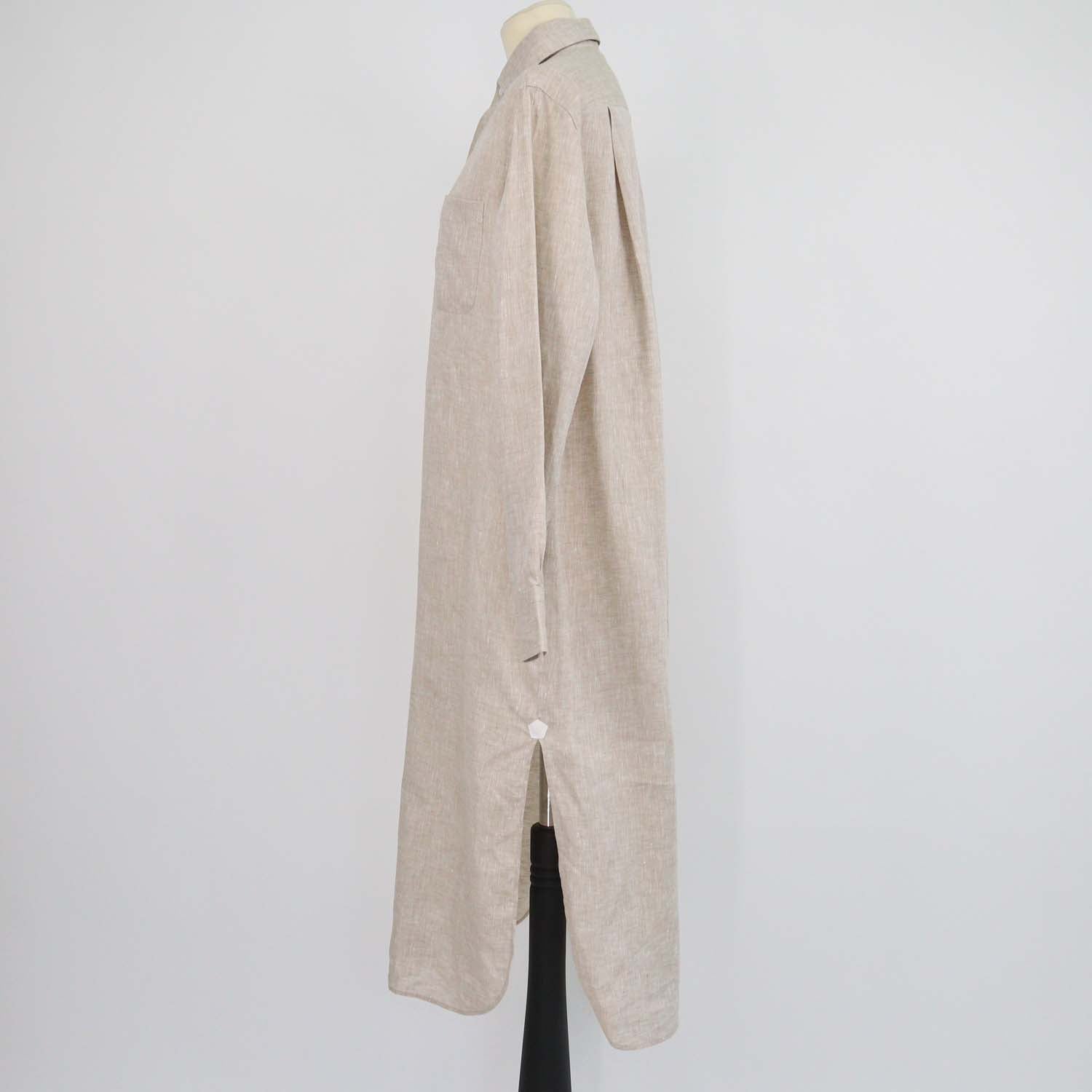 Loro Piana Beige Linen Lora Long Sleeve Shirt Dress