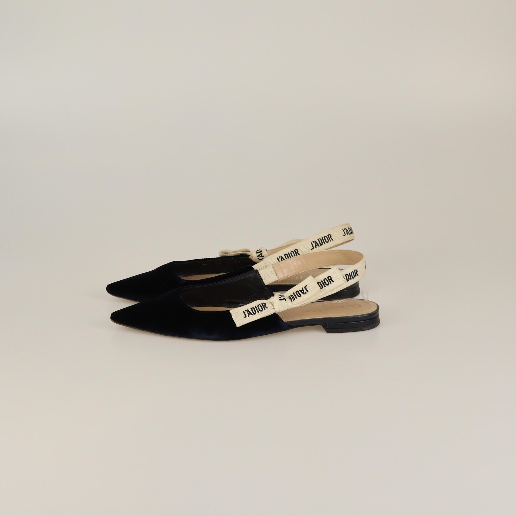 Christian Dior Navy Blue Velvet J'Adior Slingback Sandals Womens Christian Dior