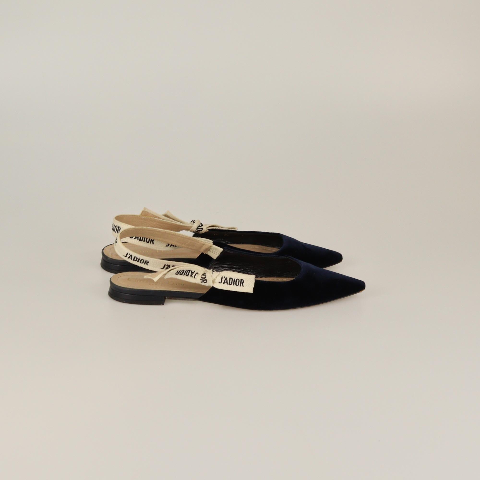 Christian Dior Navy Blue Velvet J'Adior Slingback Sandals Womens Christian Dior