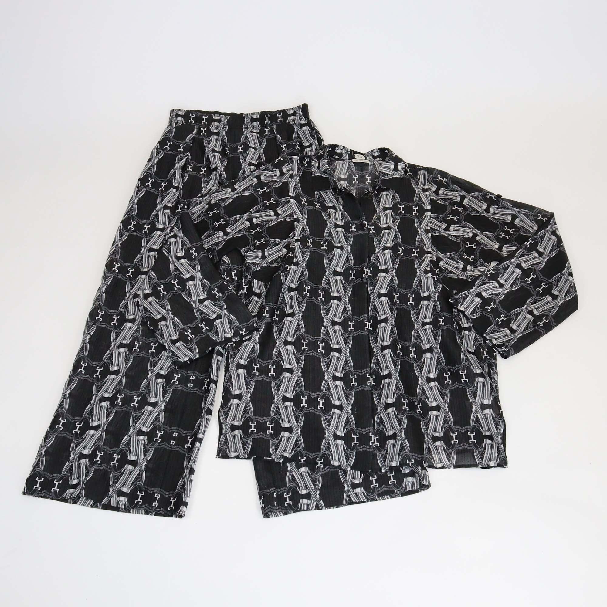 Hermes Black/White Printed Long Sleeve Shirt & Pants Set Womens Hermes