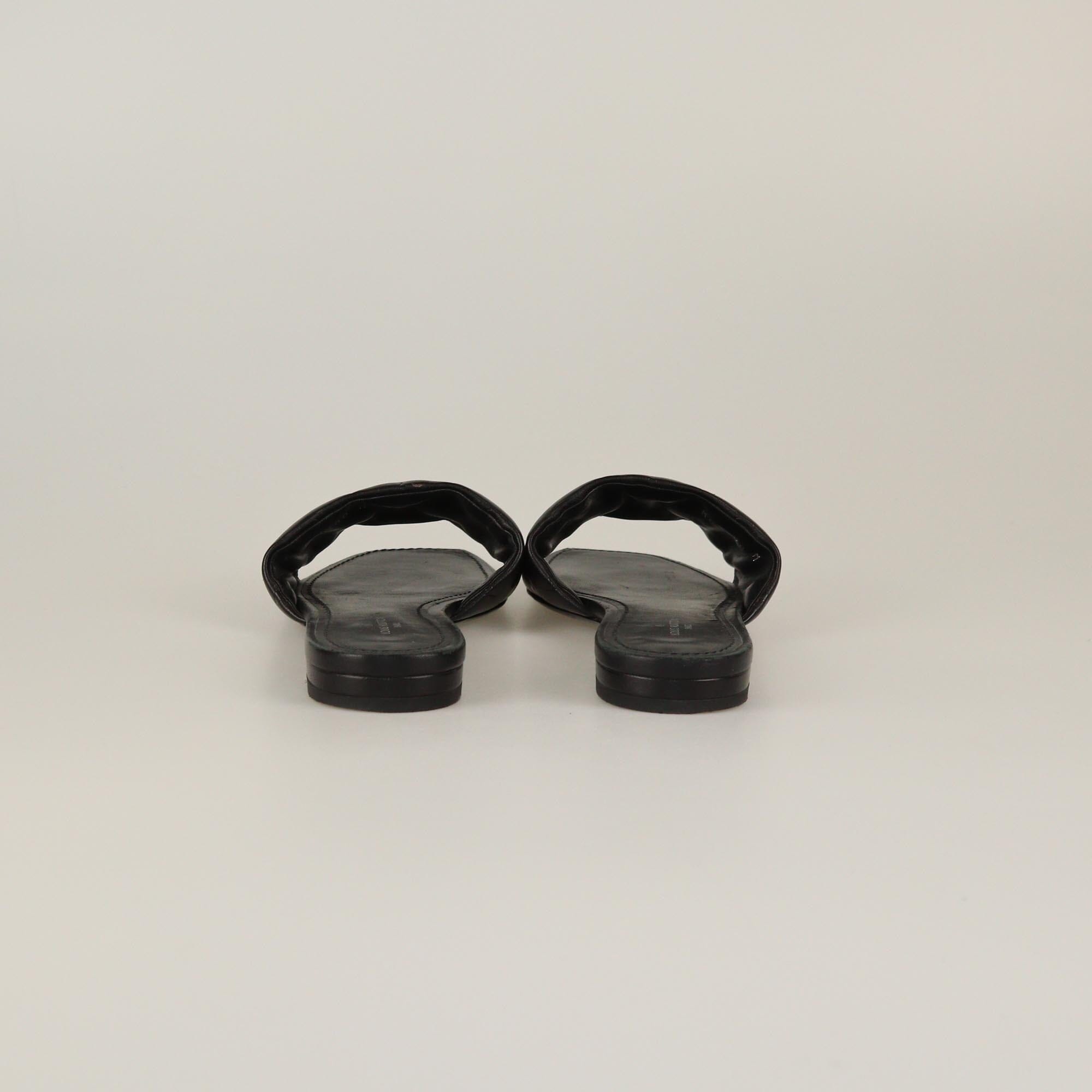 Louis Vuitton Black Monogram Embossed Revival Flat Slides Womens Louis Vuitton