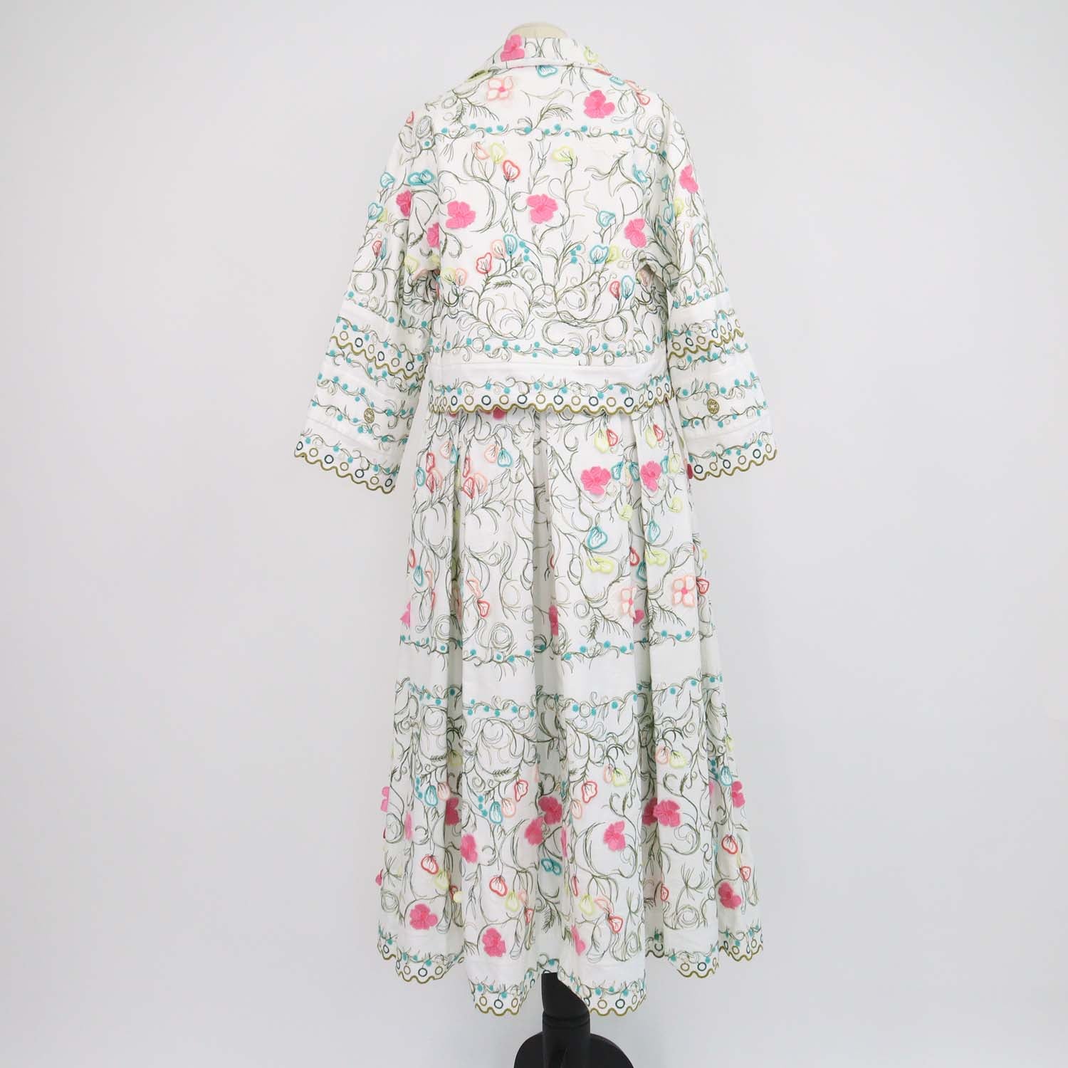 Elie Saab Multicolor Cotton Blend Floral Embroidered Jacket and Maxi Skirt Set