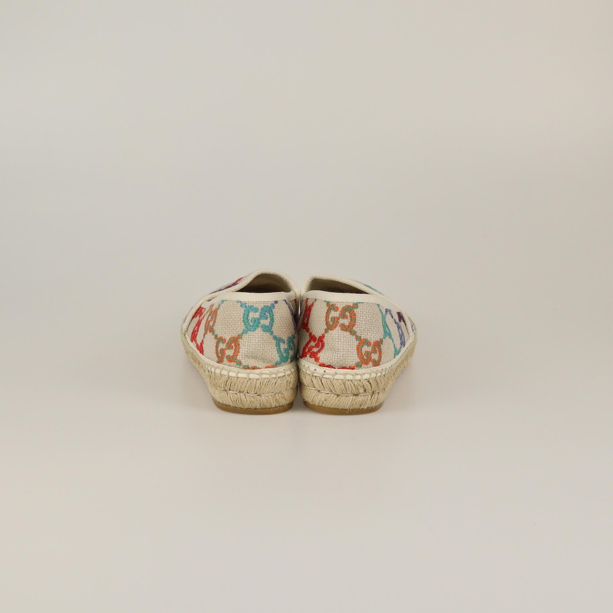 Gucci Beige/Multicolor GG Espadrille Flats Womens Gucci