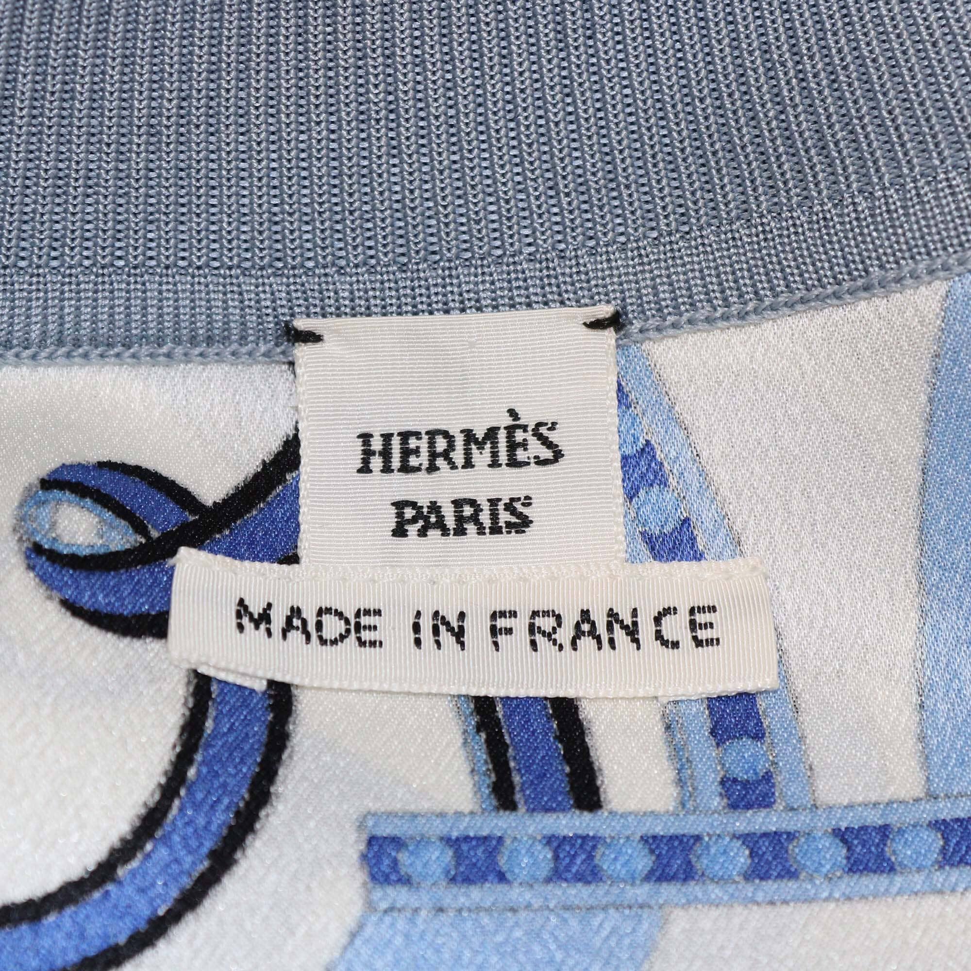 Hermes Blue/White Printed Crew Neck Top & Pants Set Womens Hermes